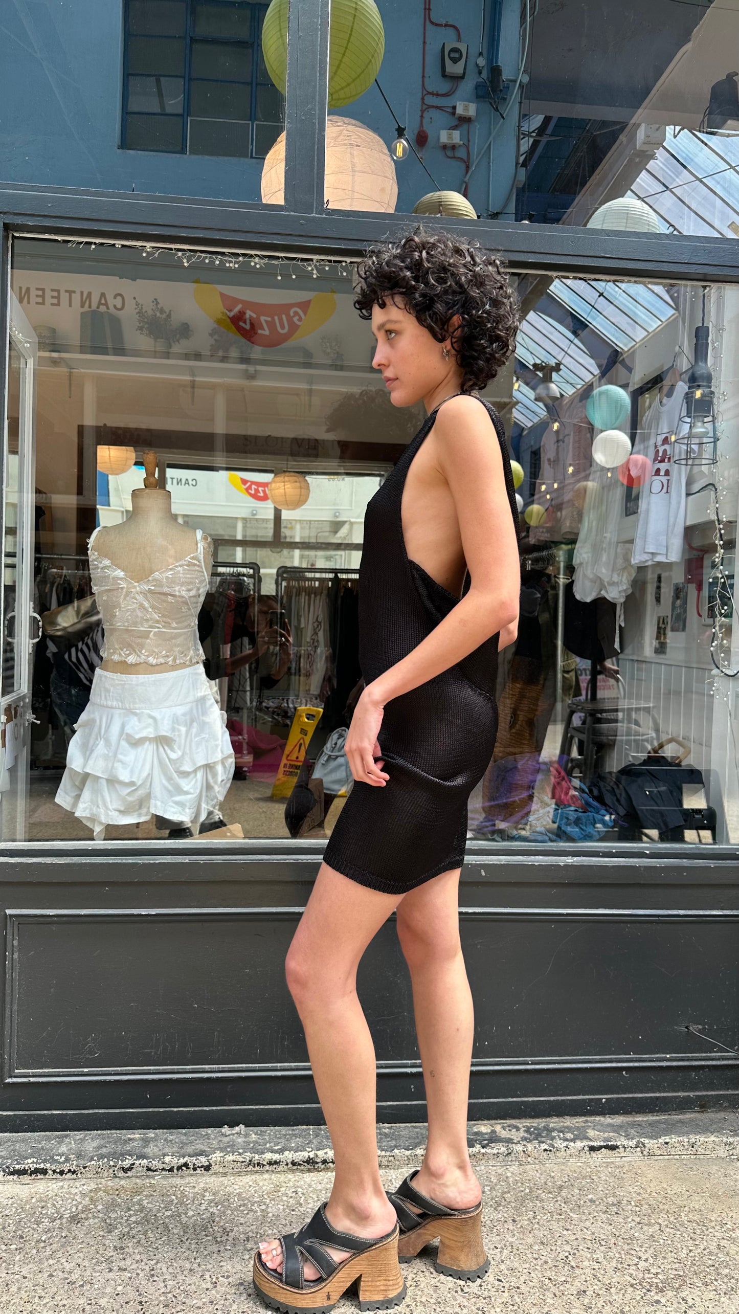 Black knit mini dress