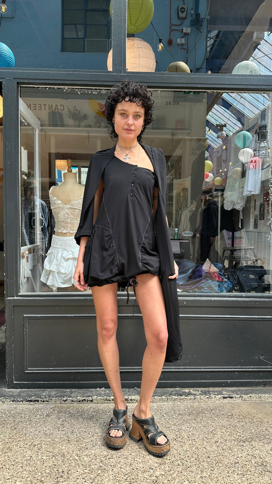 Black hooded mini dress