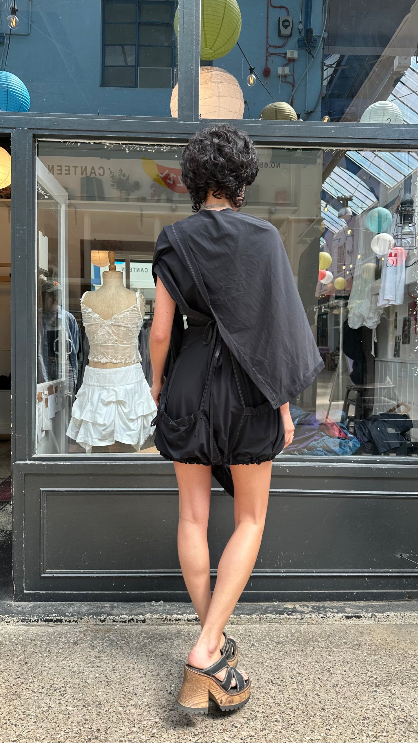 Black hooded mini dress