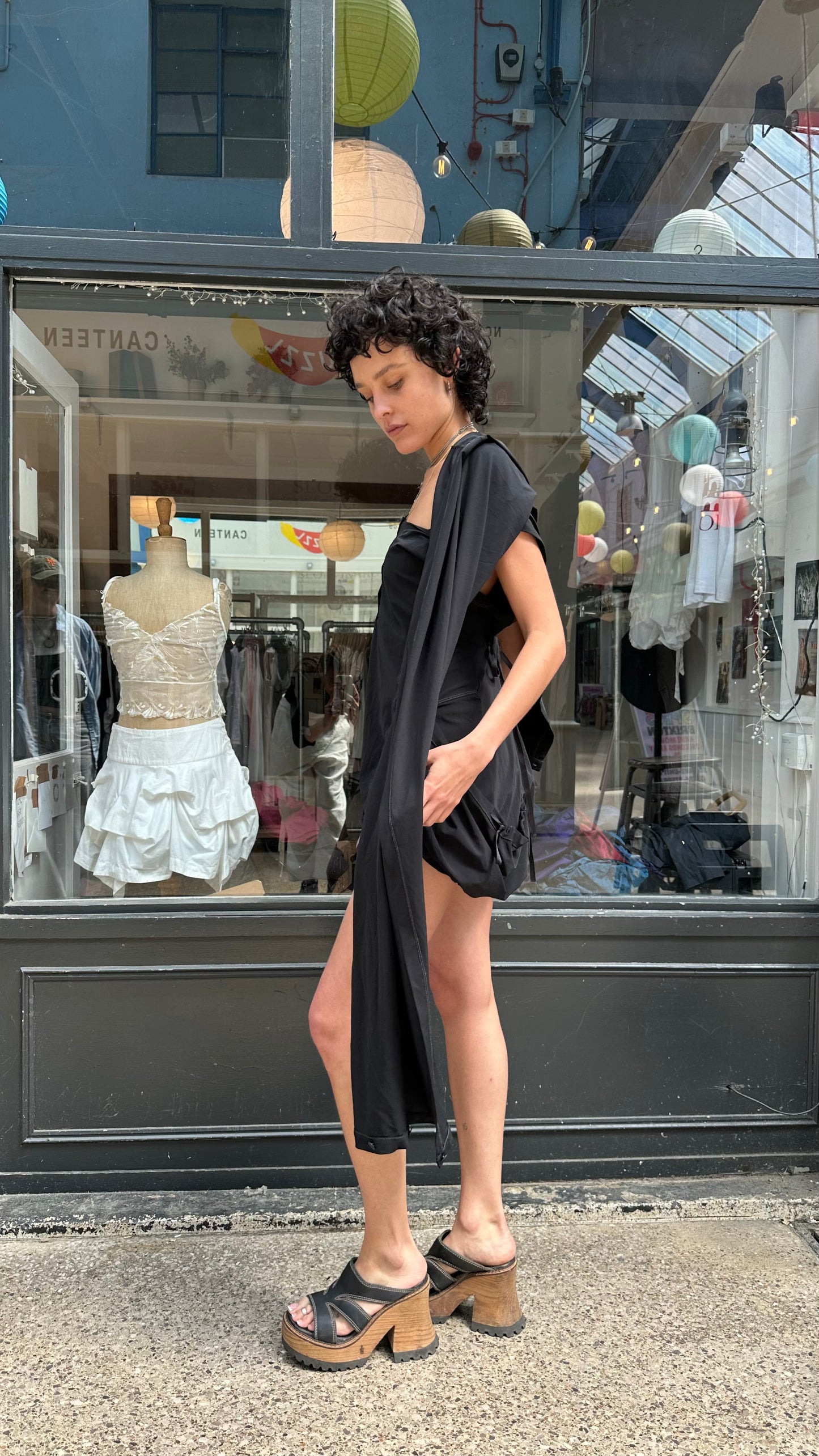 Black hooded mini dress