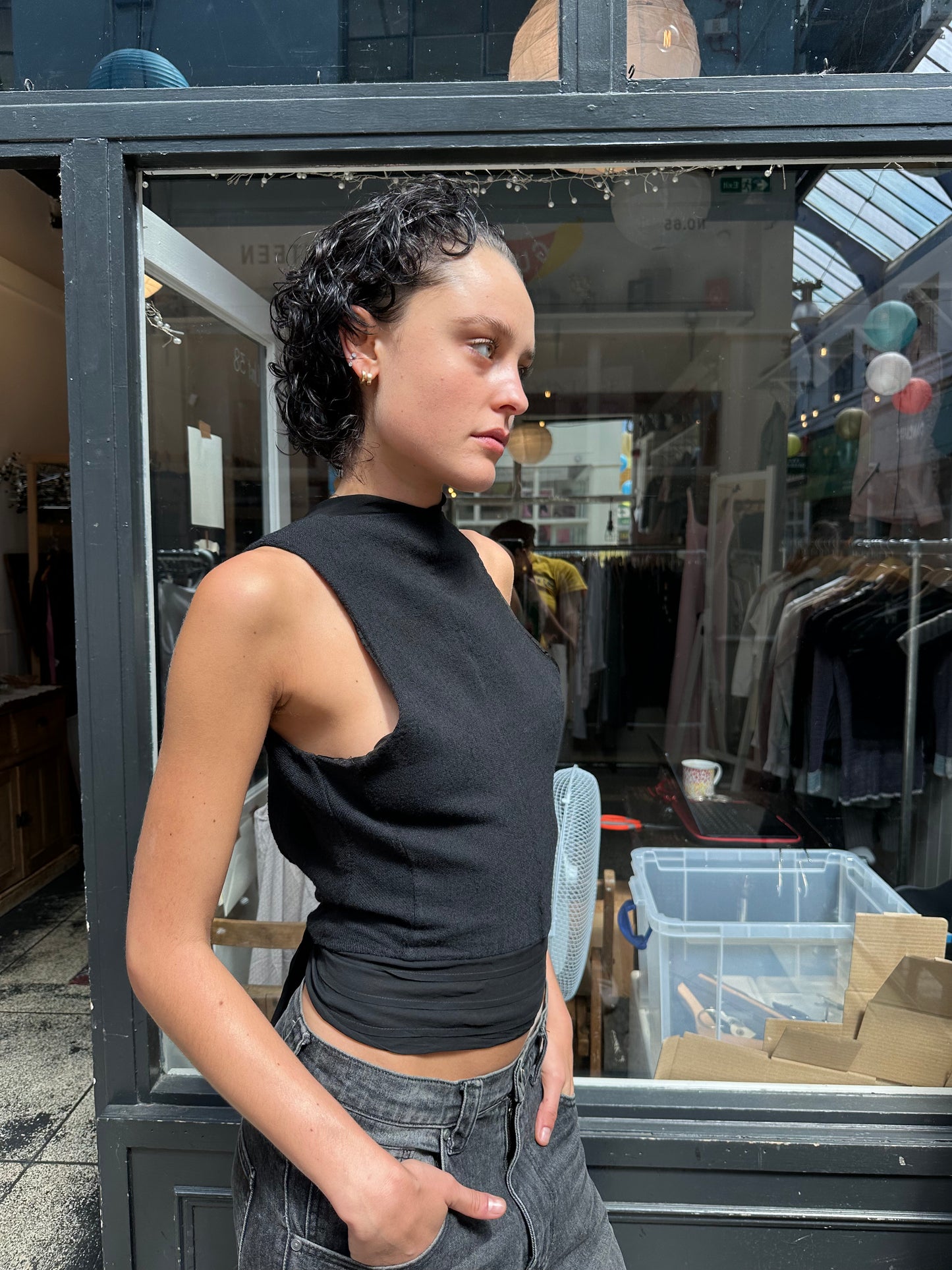 Black backless waist coat
