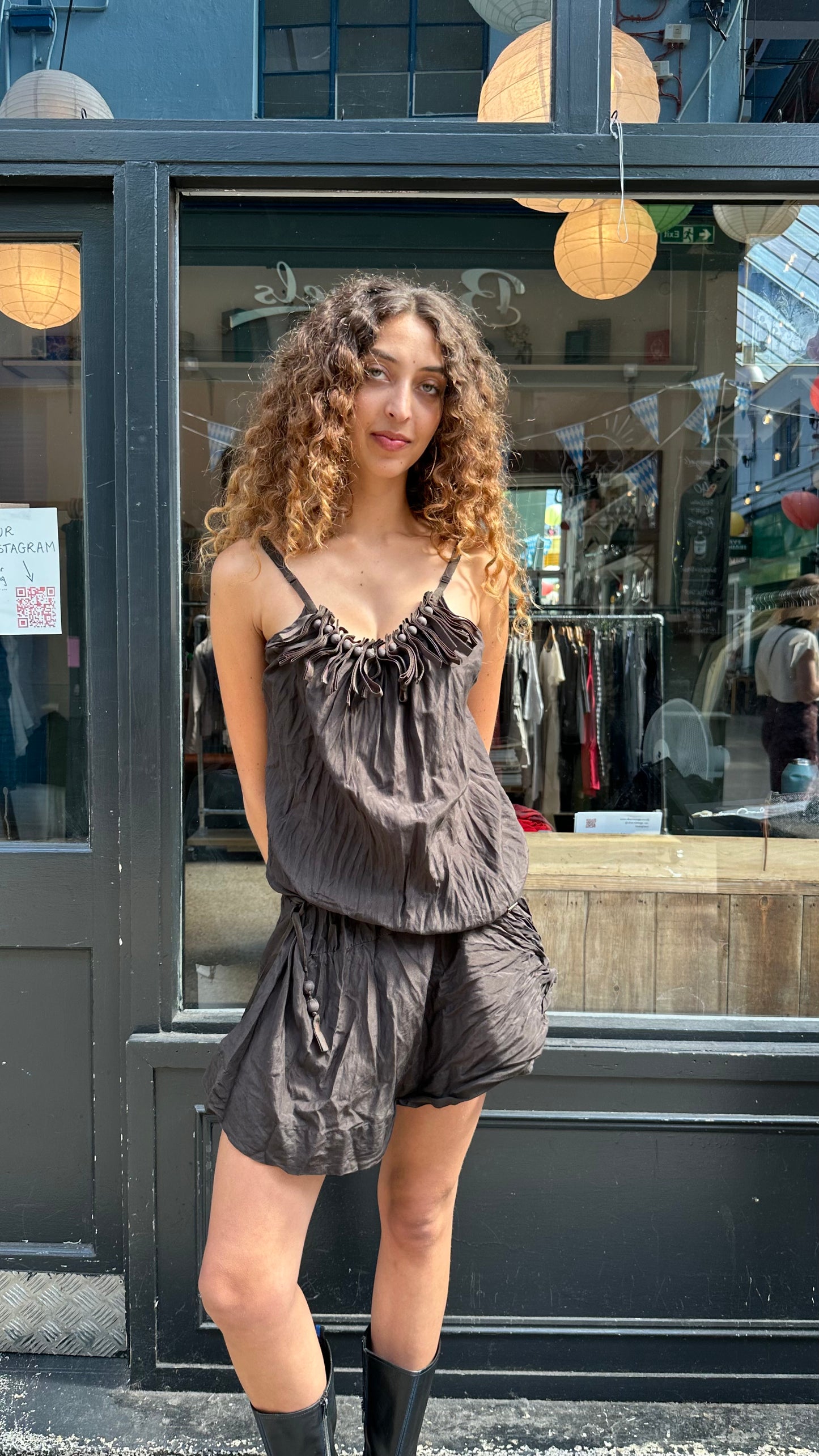 Brown drop waist tunic