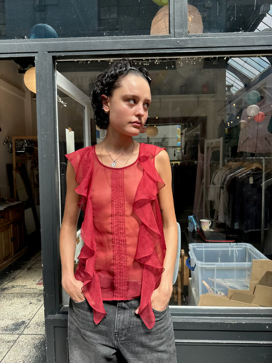 Replay red sheer top