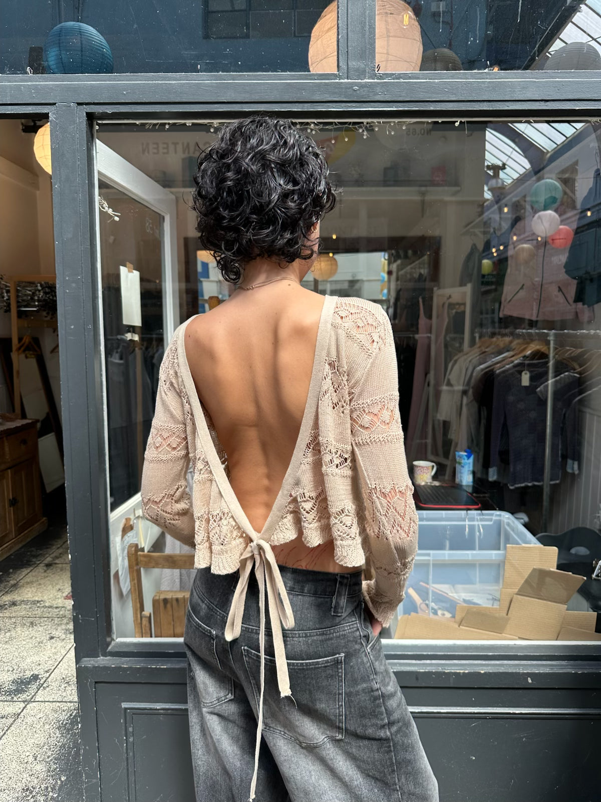 beige crochet cardigan