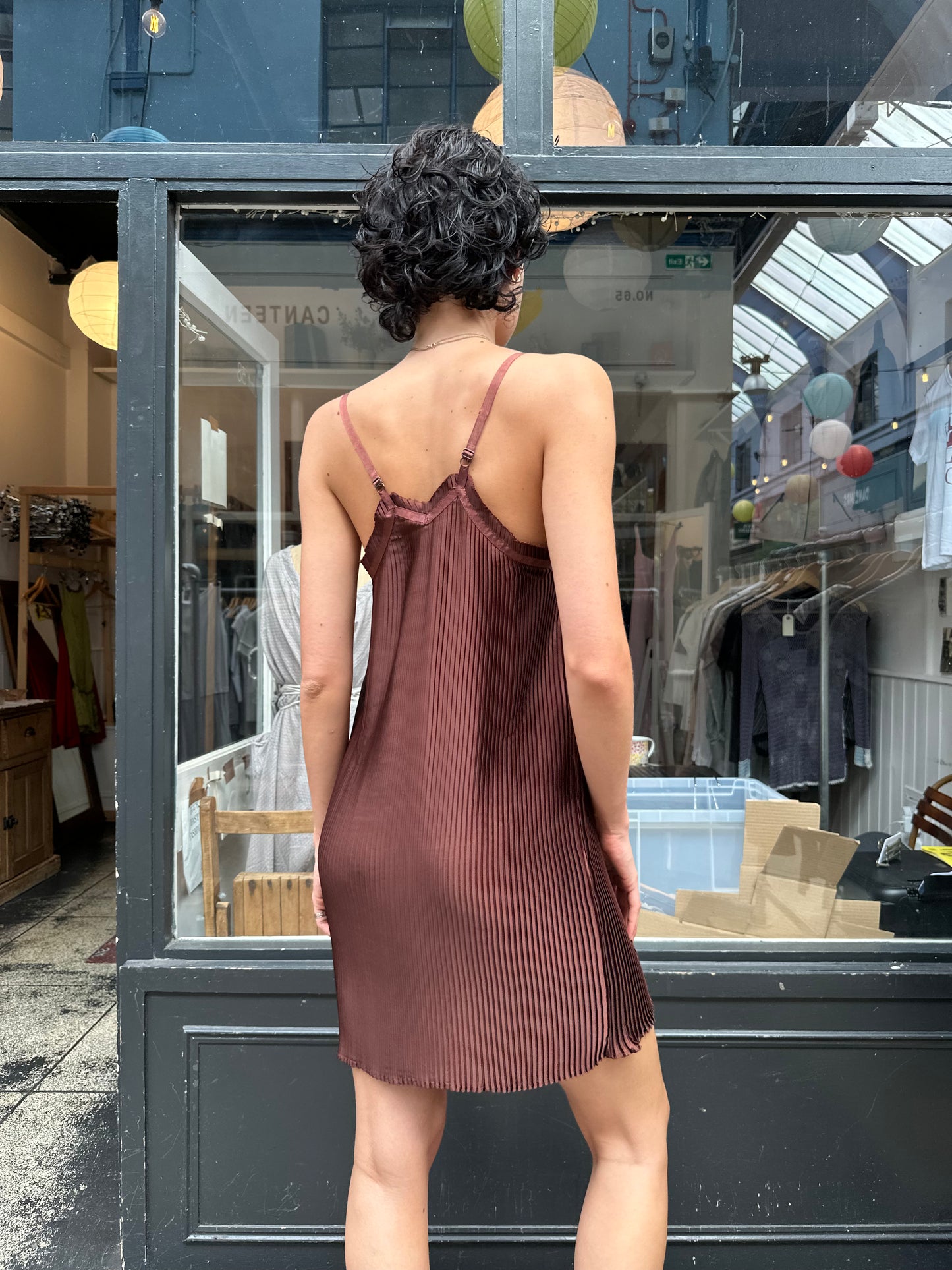 All saints brown pleated slip dress