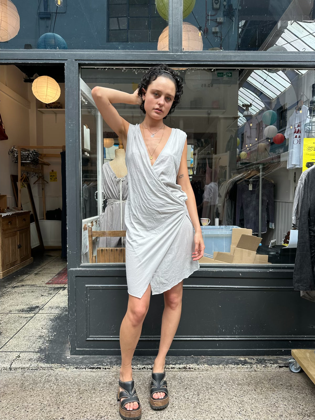 Grey assymetric mini dress