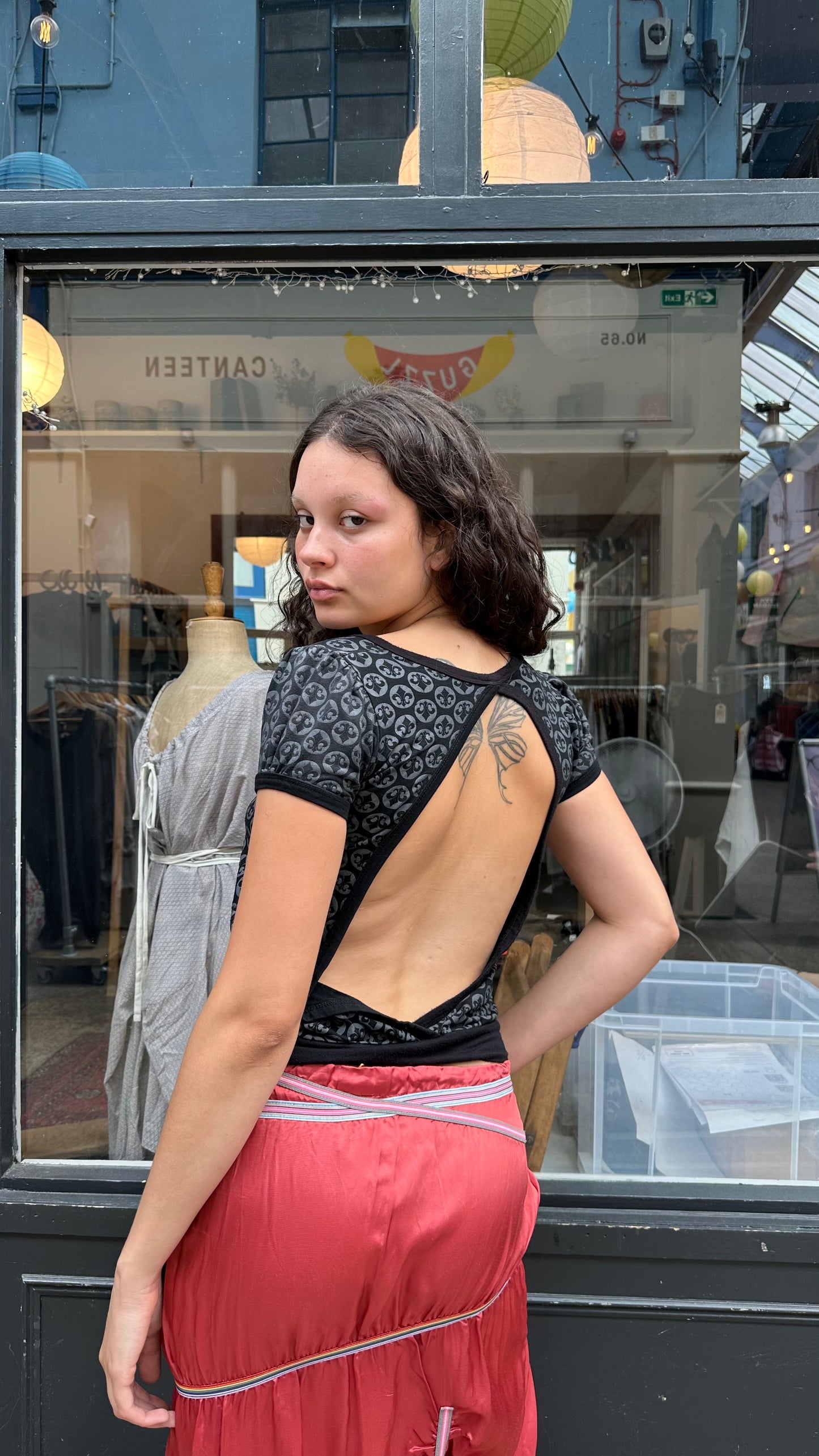 Black and grey backless top