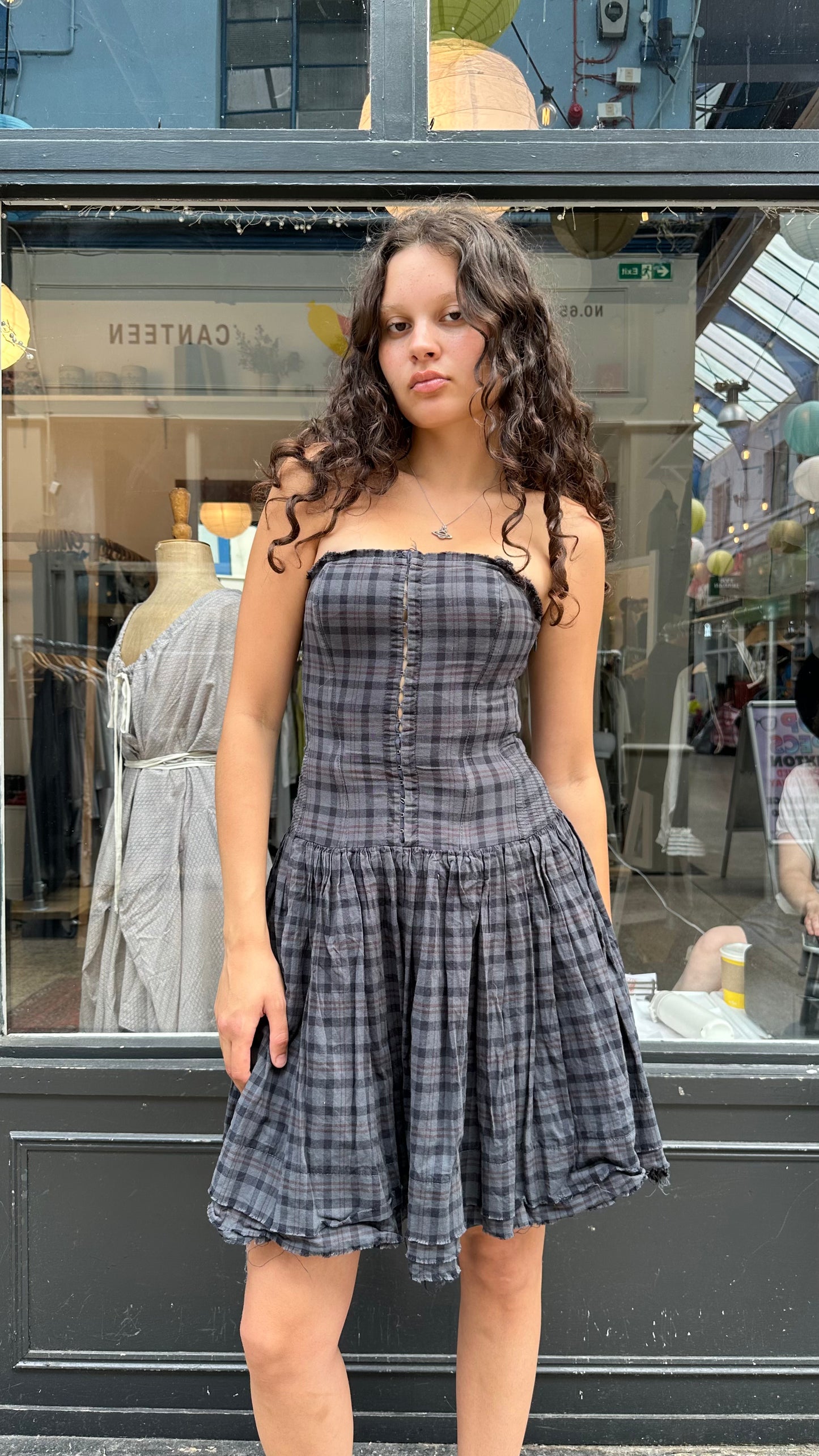 All saints grey and black tartan corset dress