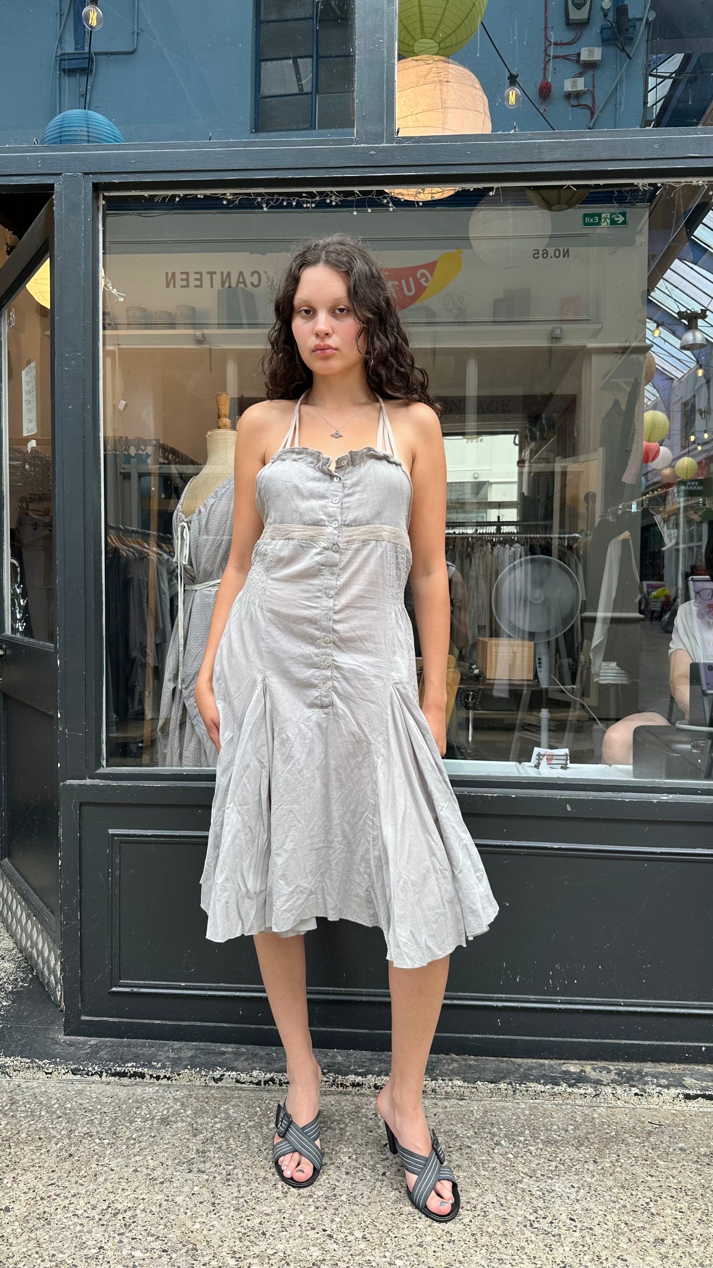 grey backless cotton dress