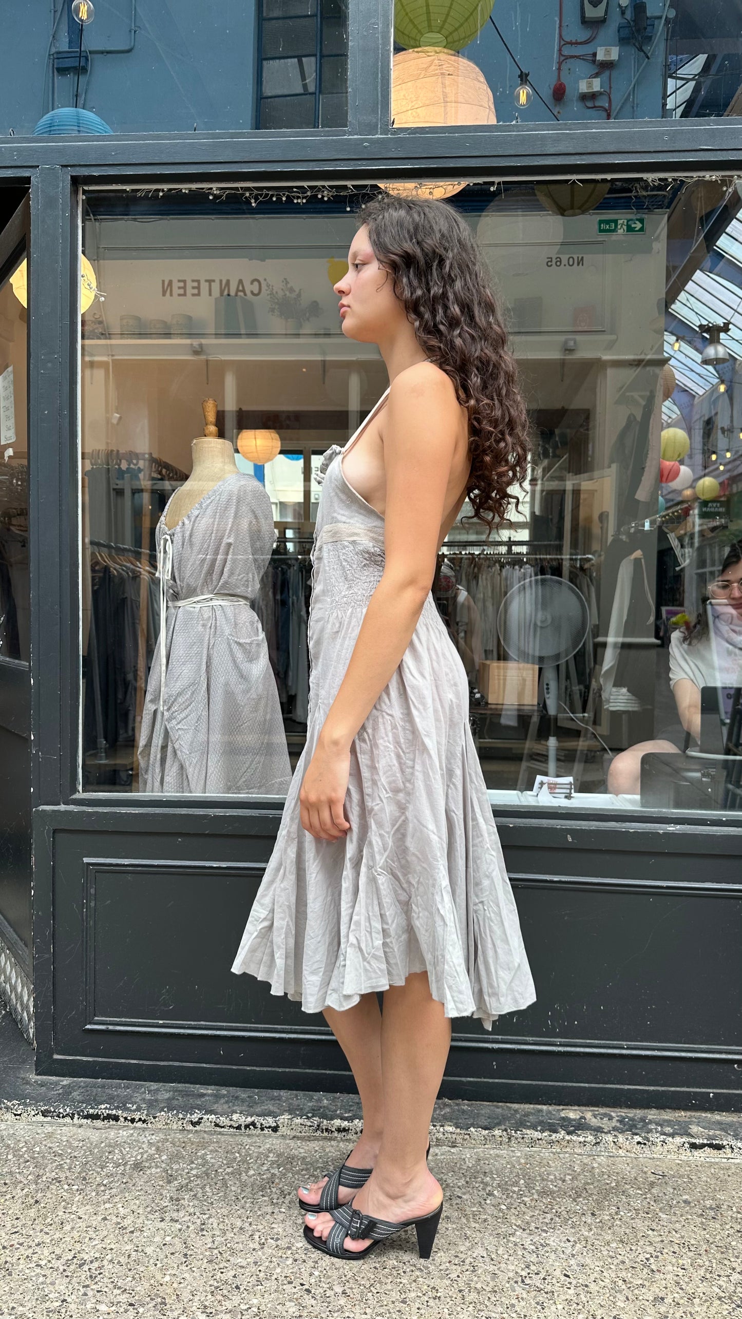 grey backless cotton dress