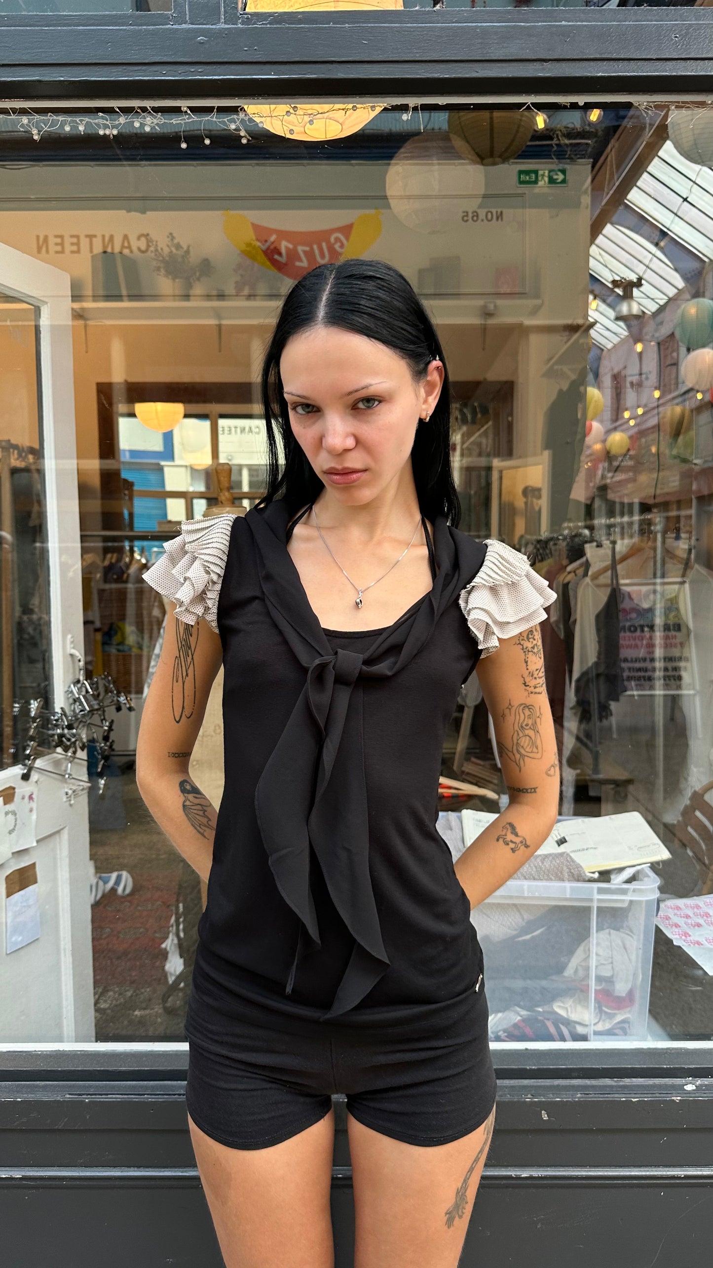 Fornarina black ruffle tank