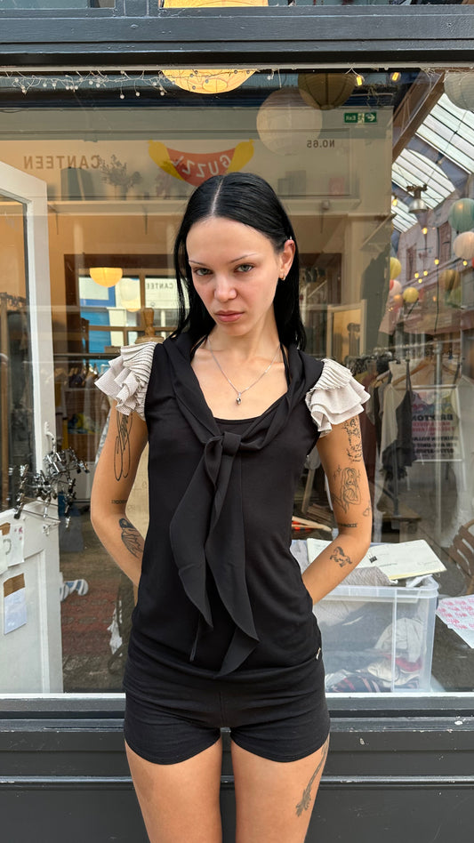 Fornarina black ruffle tank
