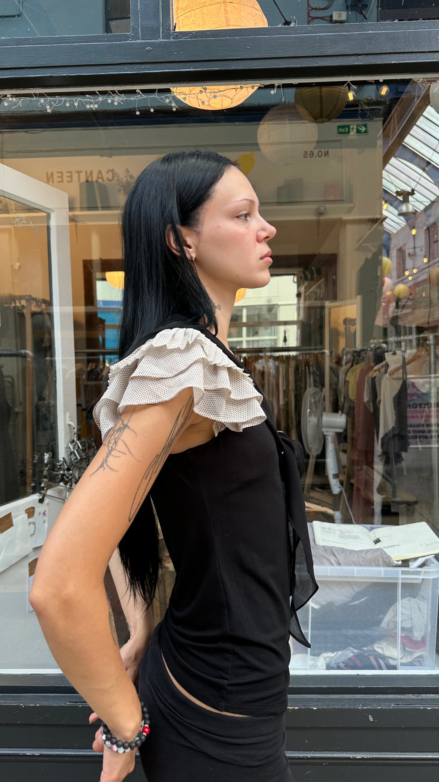 Fornarina black ruffle tank