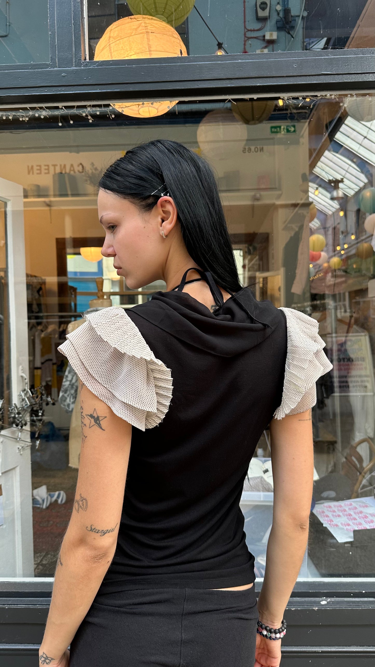 Fornarina black ruffle tank