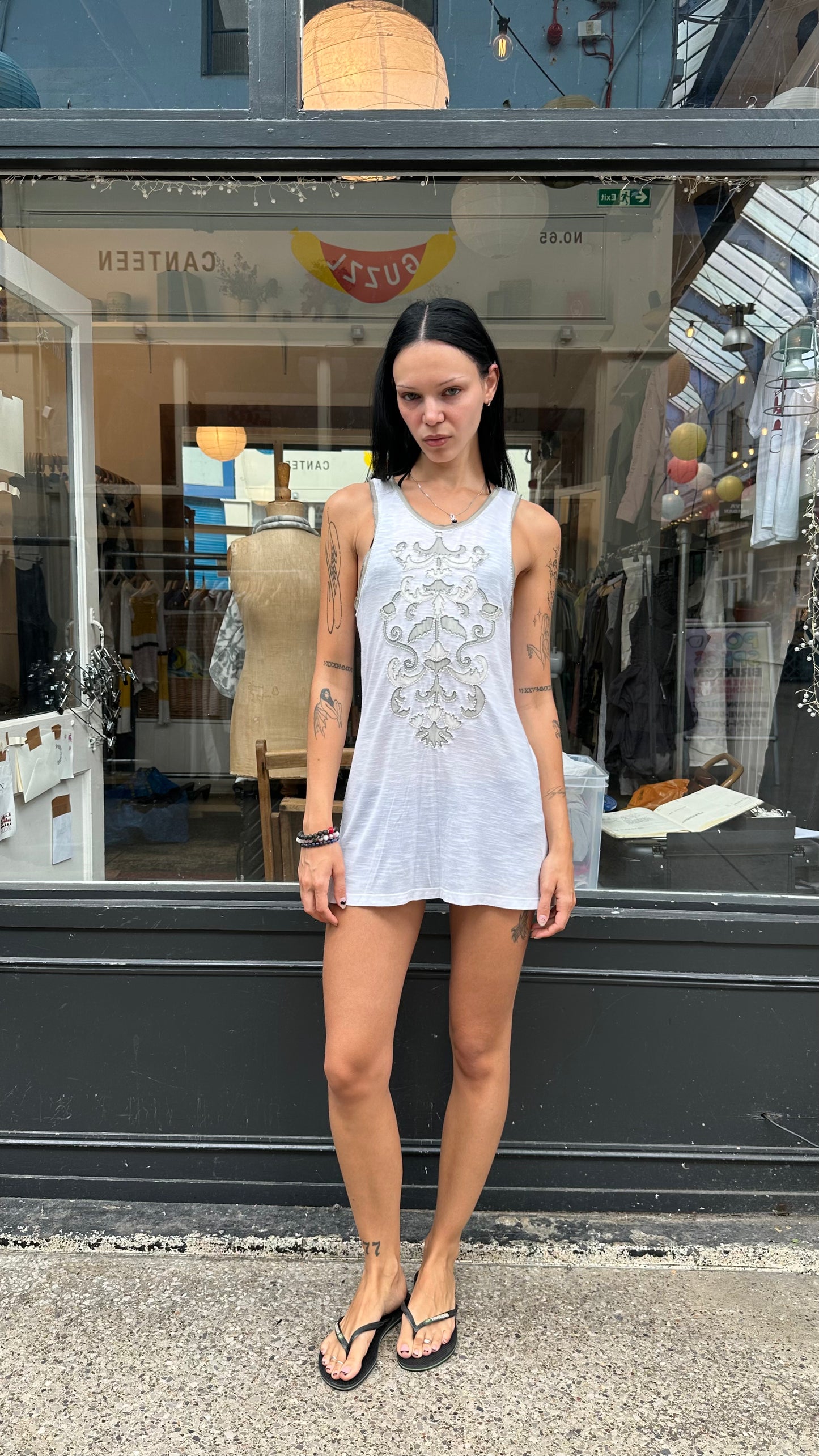 White beaded tank top
