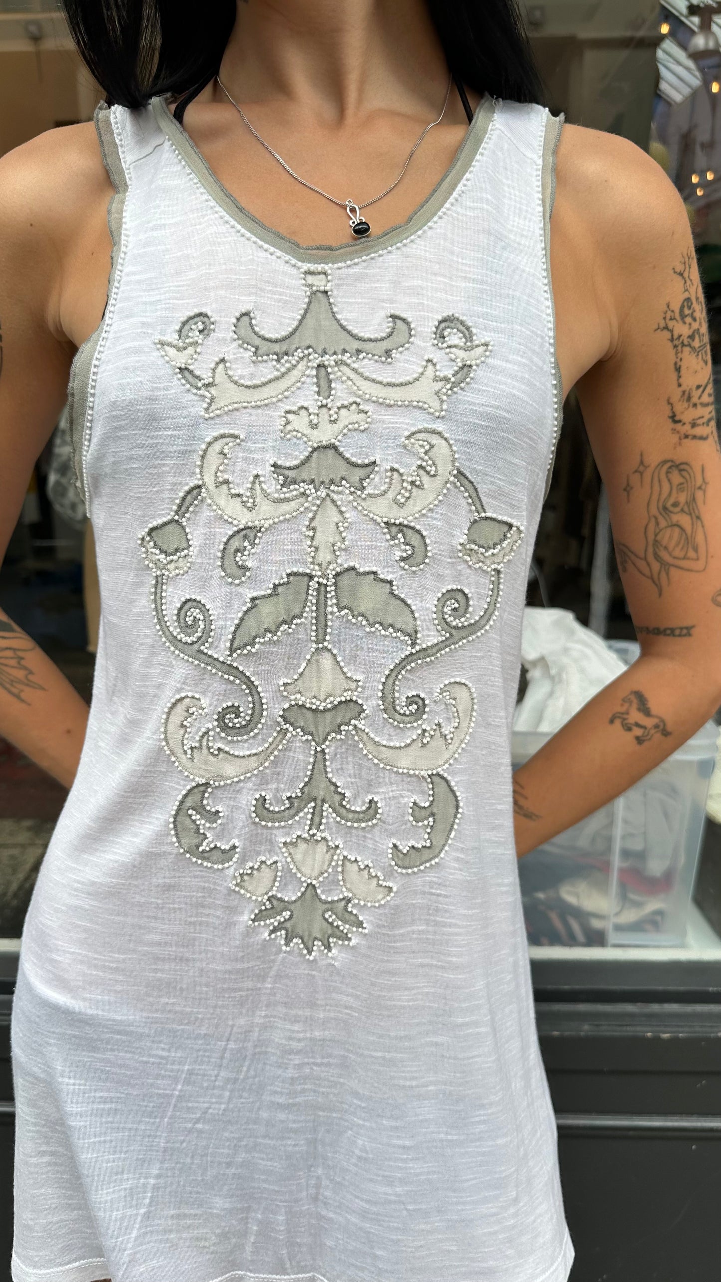 White beaded tank top