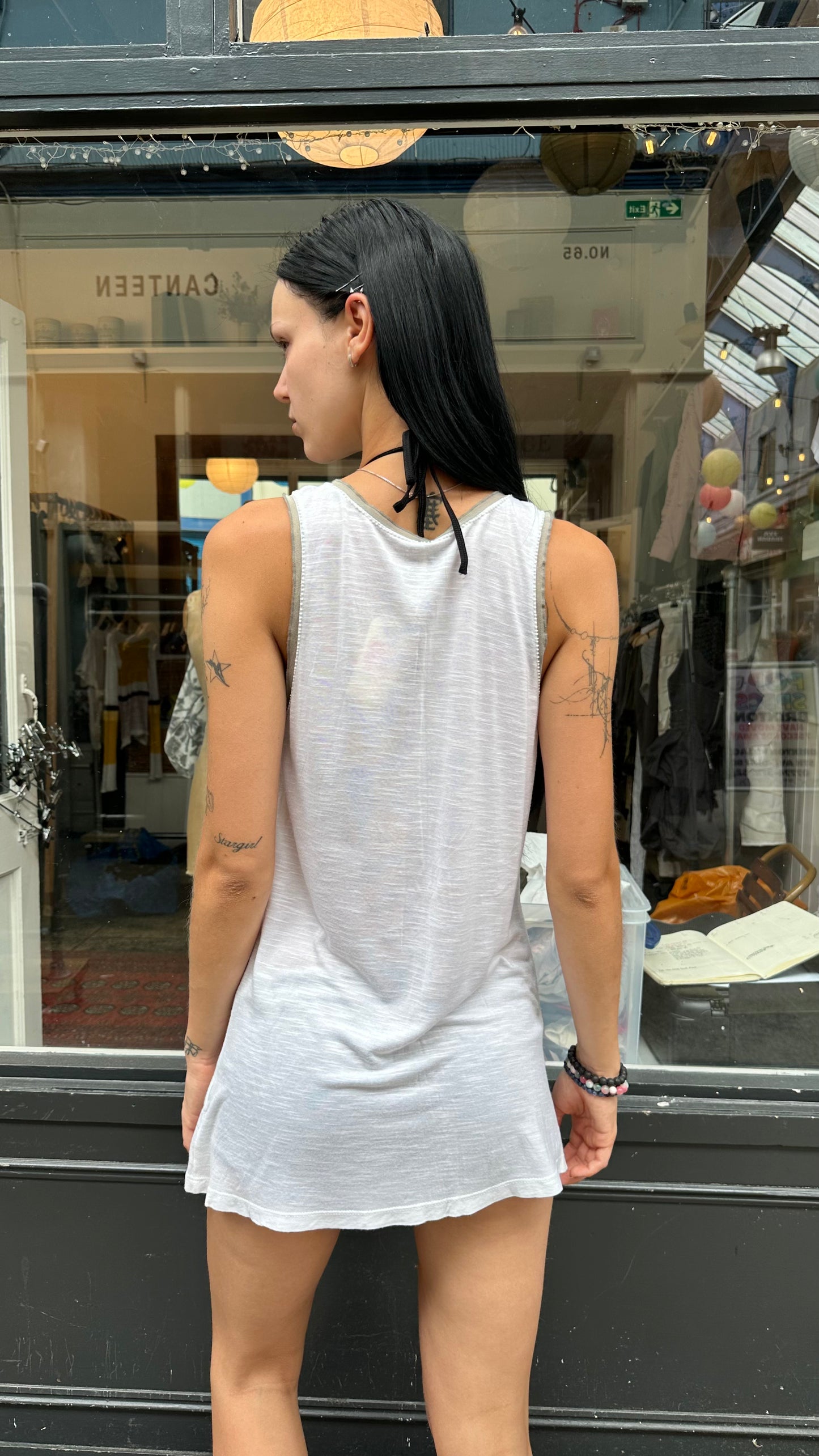 White beaded tank top