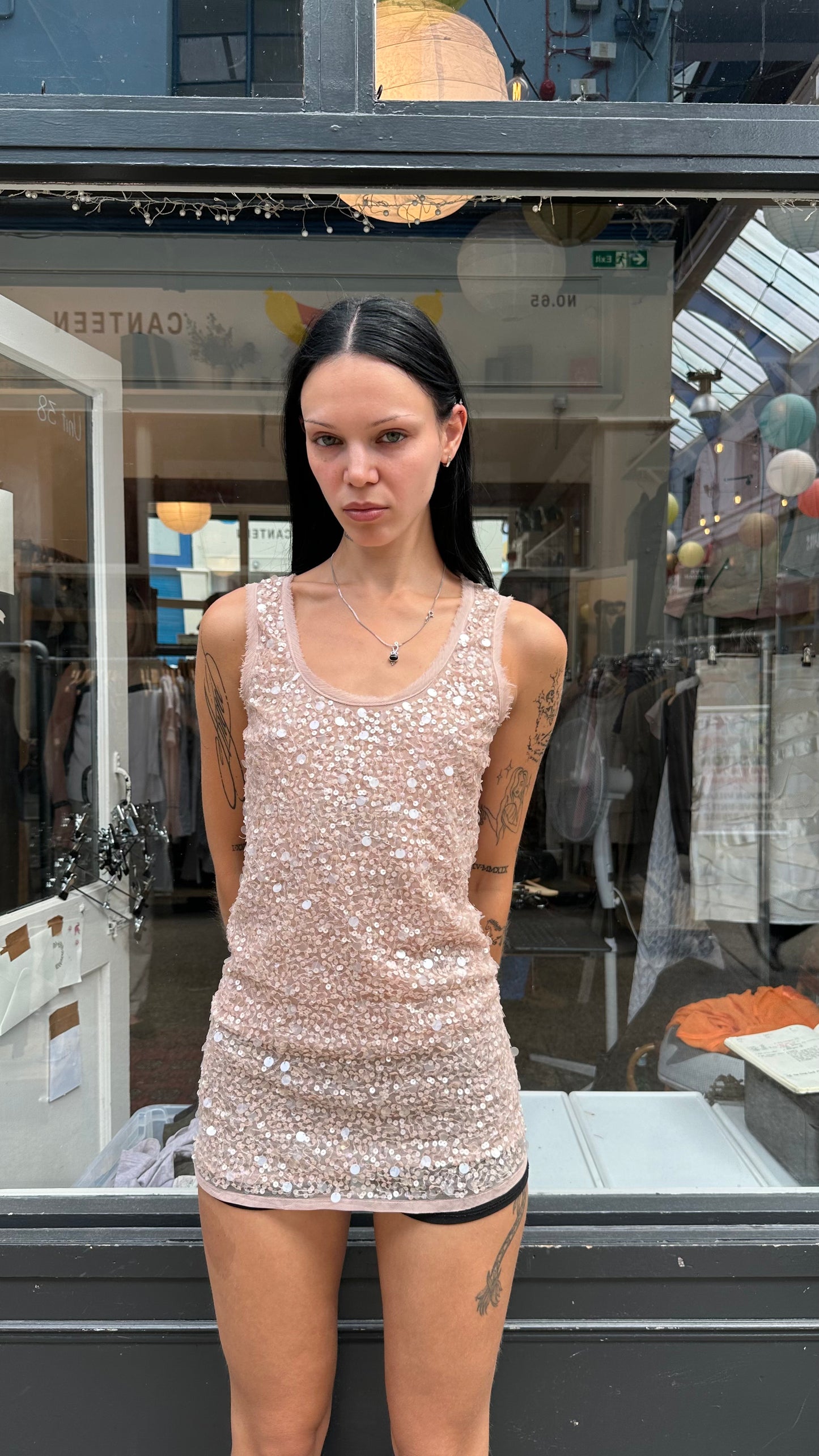 Baby pink sequin top