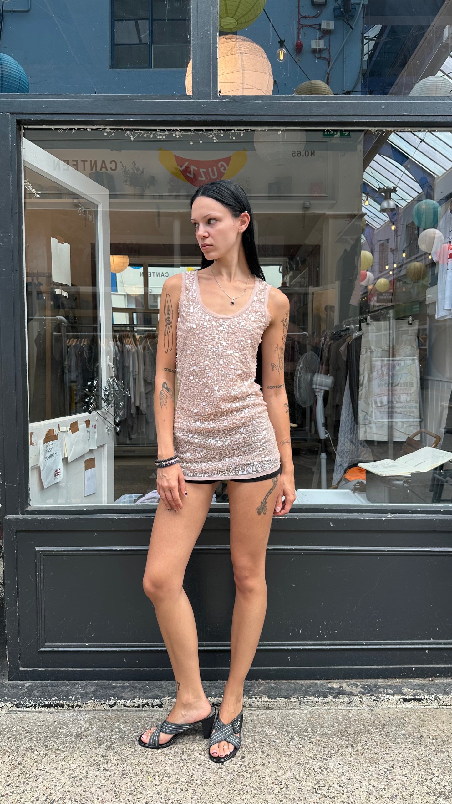 Baby pink sequin top