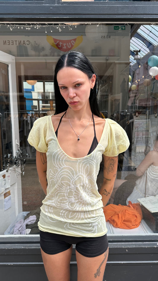 Yellow cotton cap sleeve top