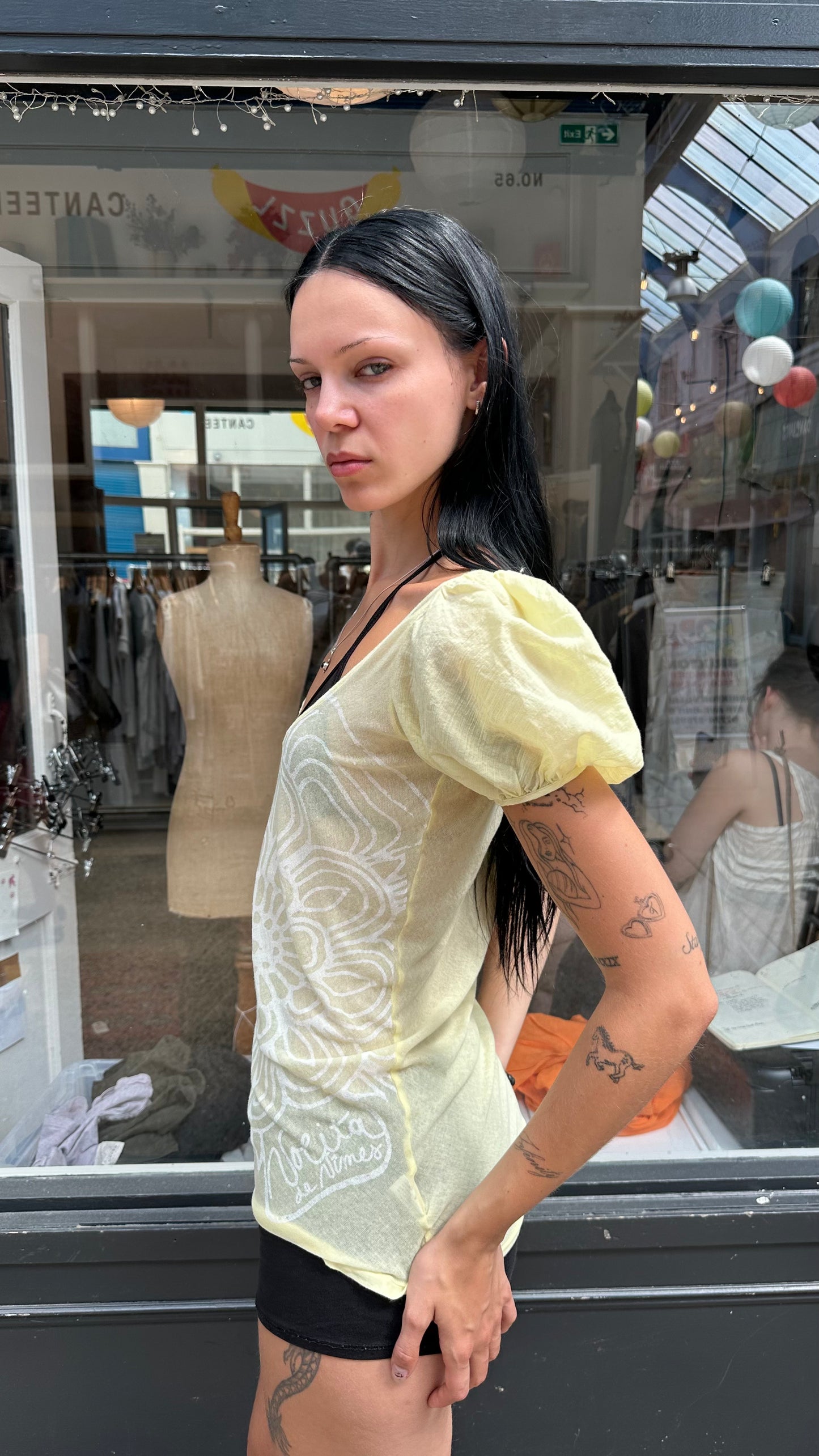 Yellow cotton cap sleeve top