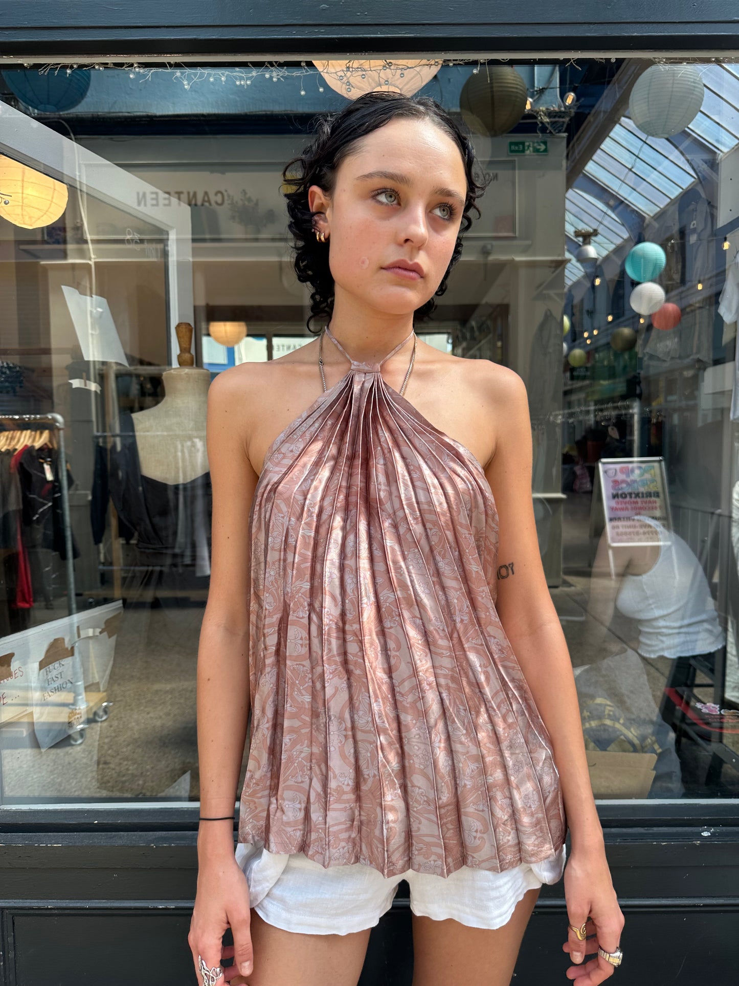 Pleated halter neck