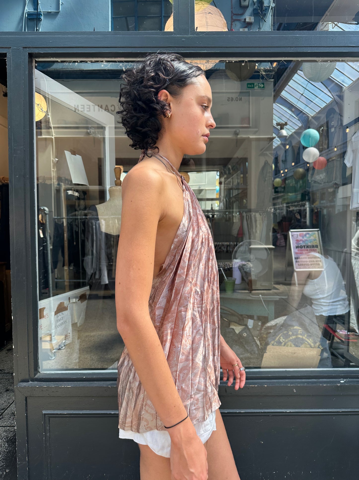 Pleated halter neck