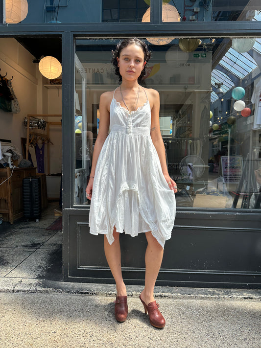 White 100% cotton halter neck dress