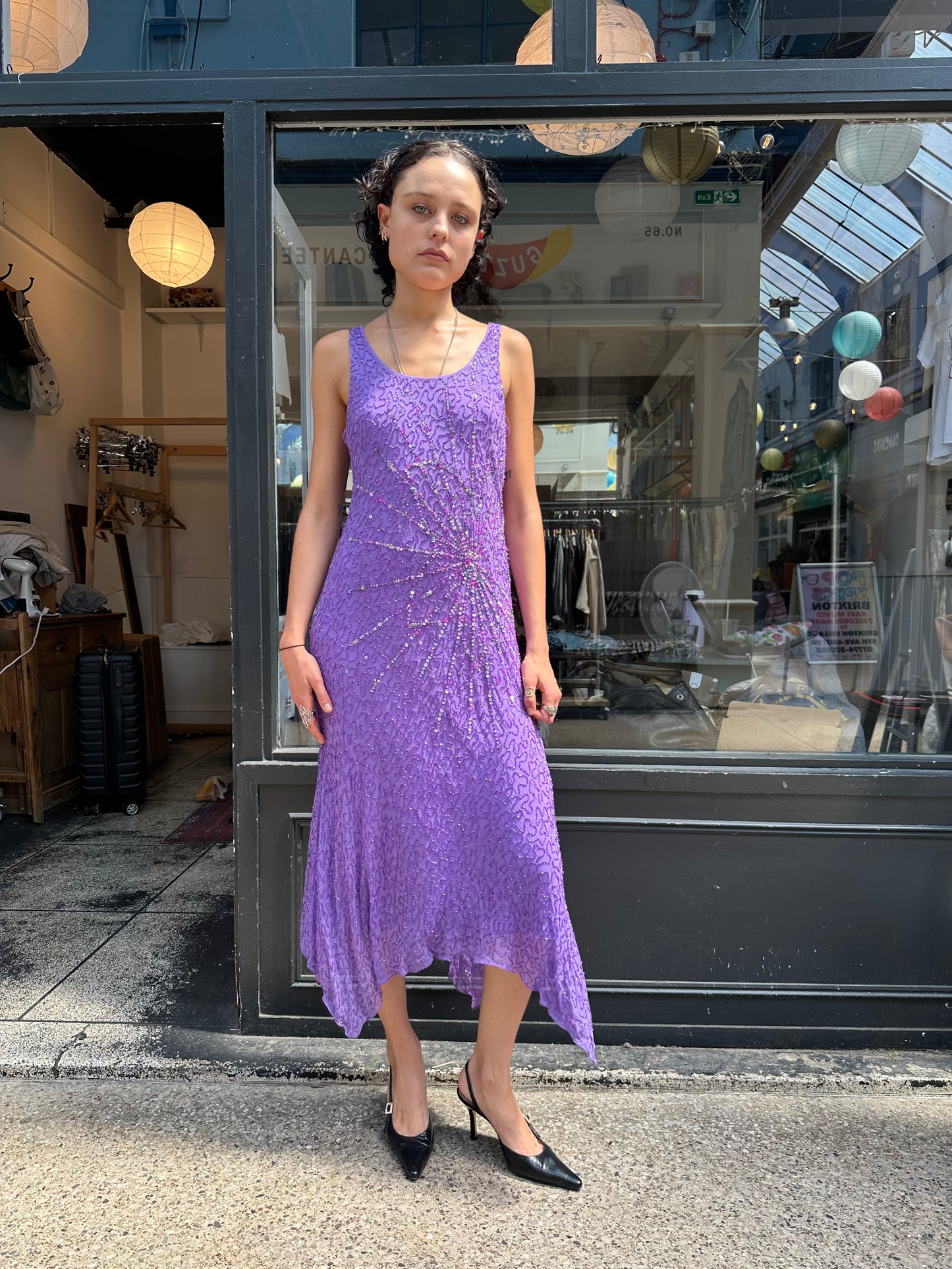 Purple 100% silk beaded slip dress
