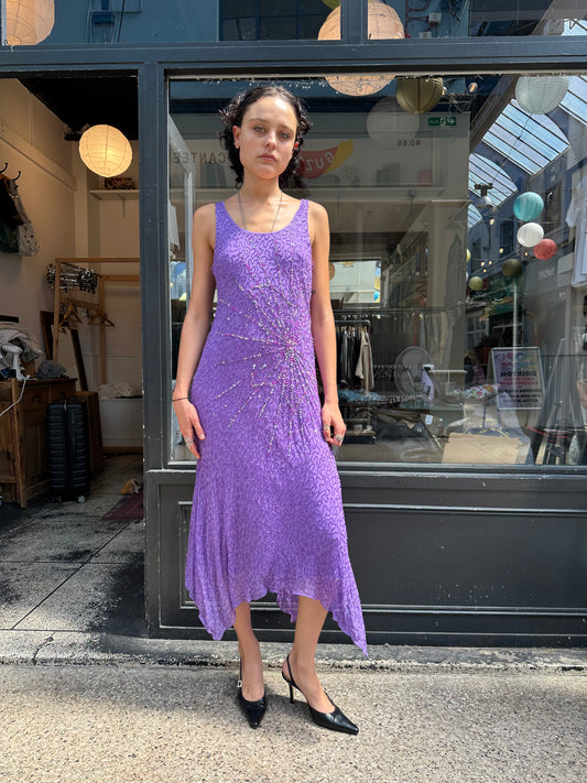 Purple 100% silk beaded slip dress