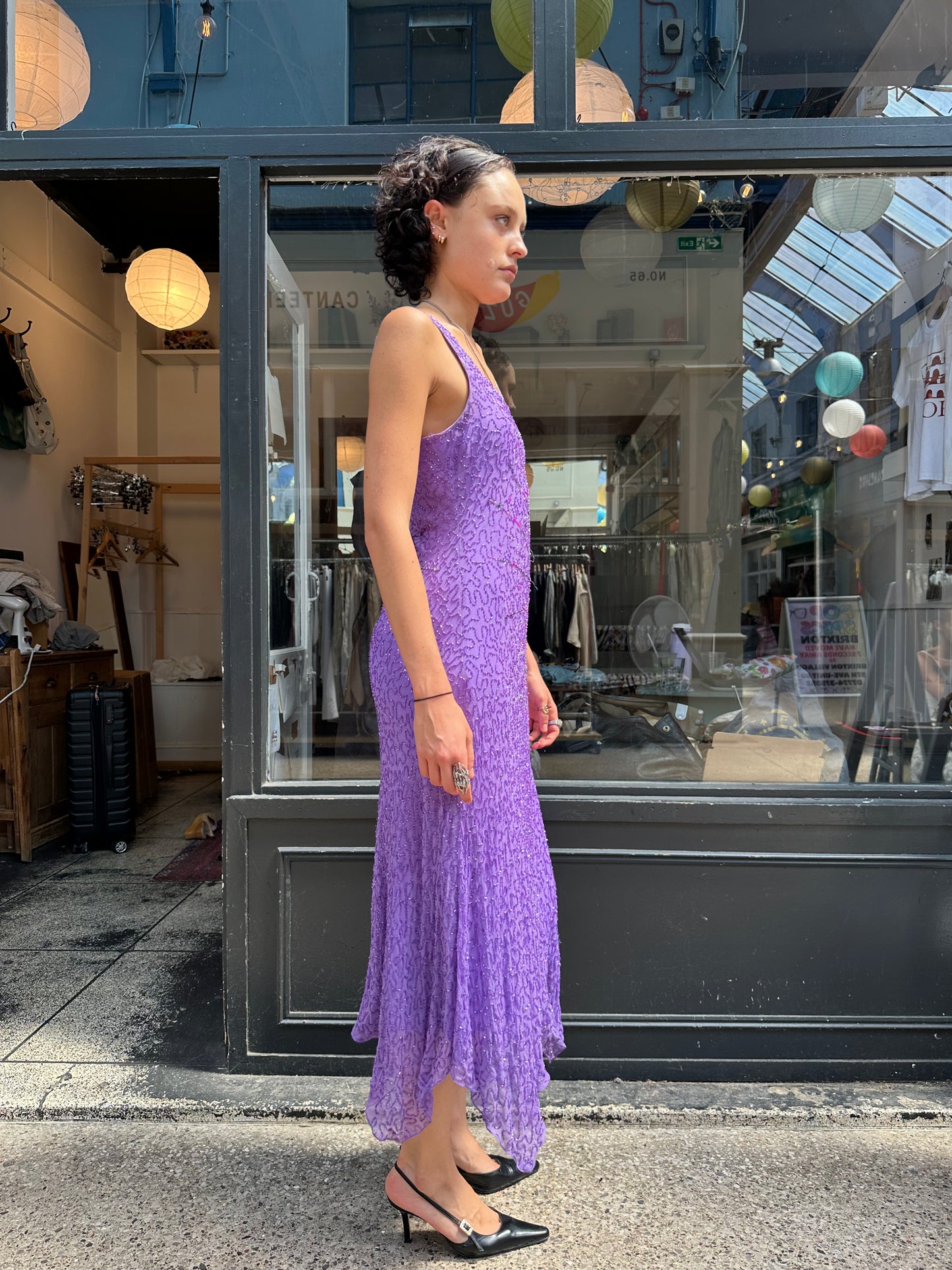 Purple 100% silk beaded slip dress