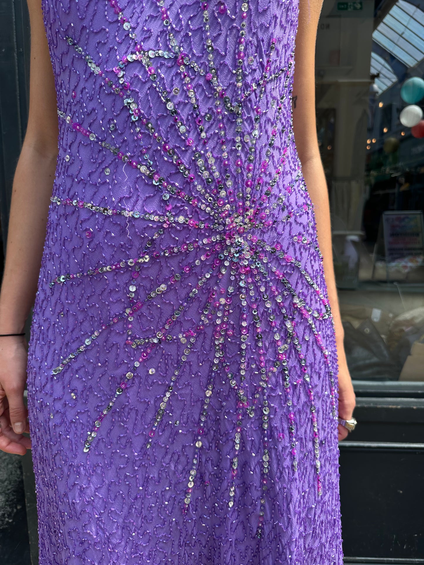 Purple 100% silk beaded slip dress