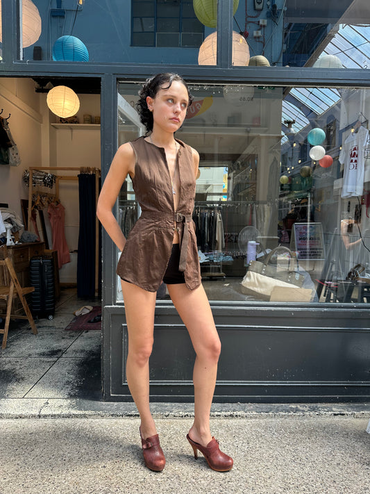IKKS brown cotton wrap dress labelled 38