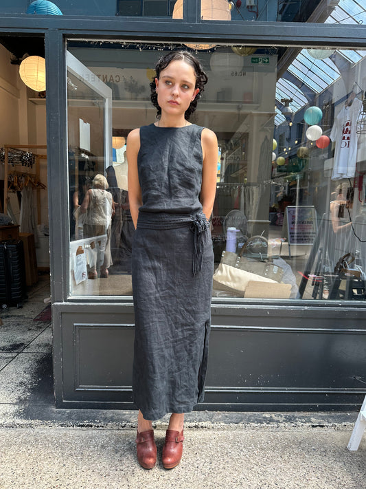 Black linen maxi dress