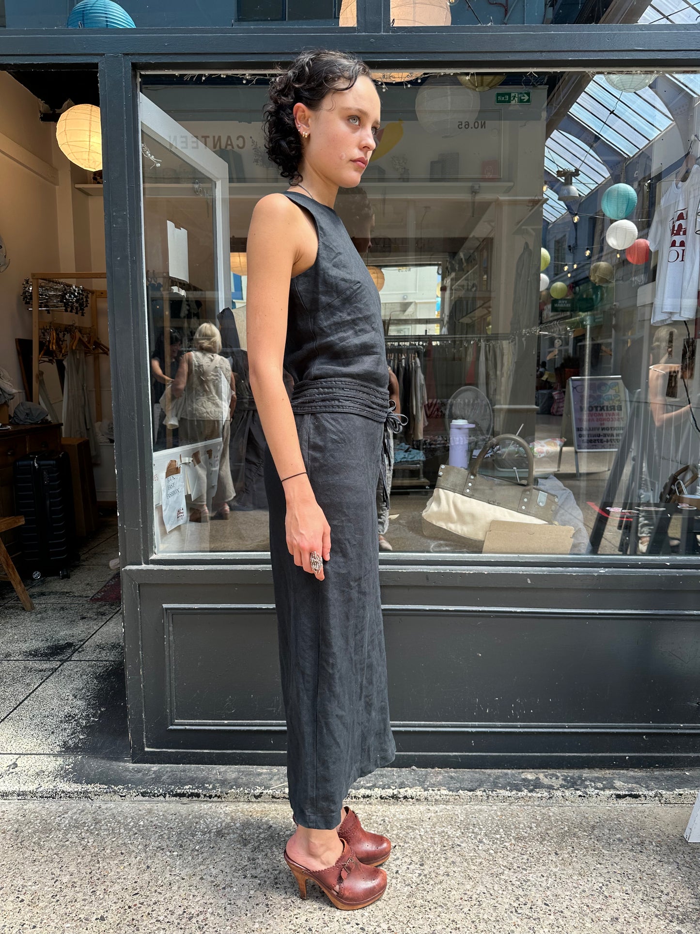 Black linen maxi dress