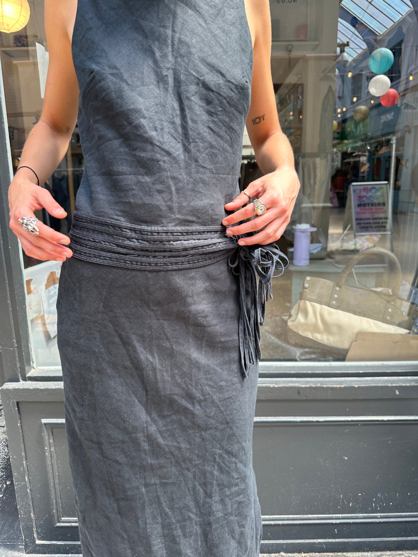 Black linen maxi dress