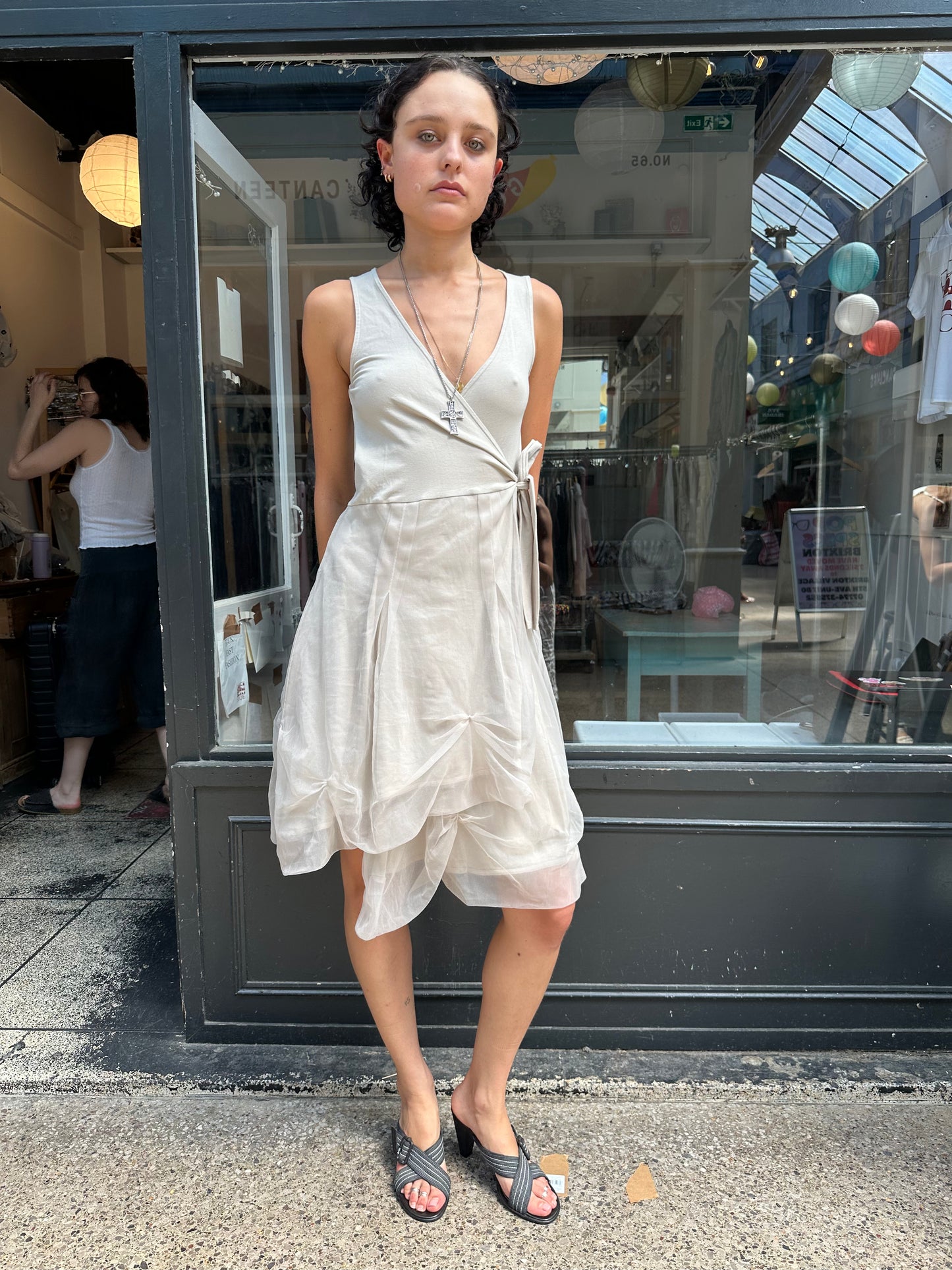 cream wrap dress