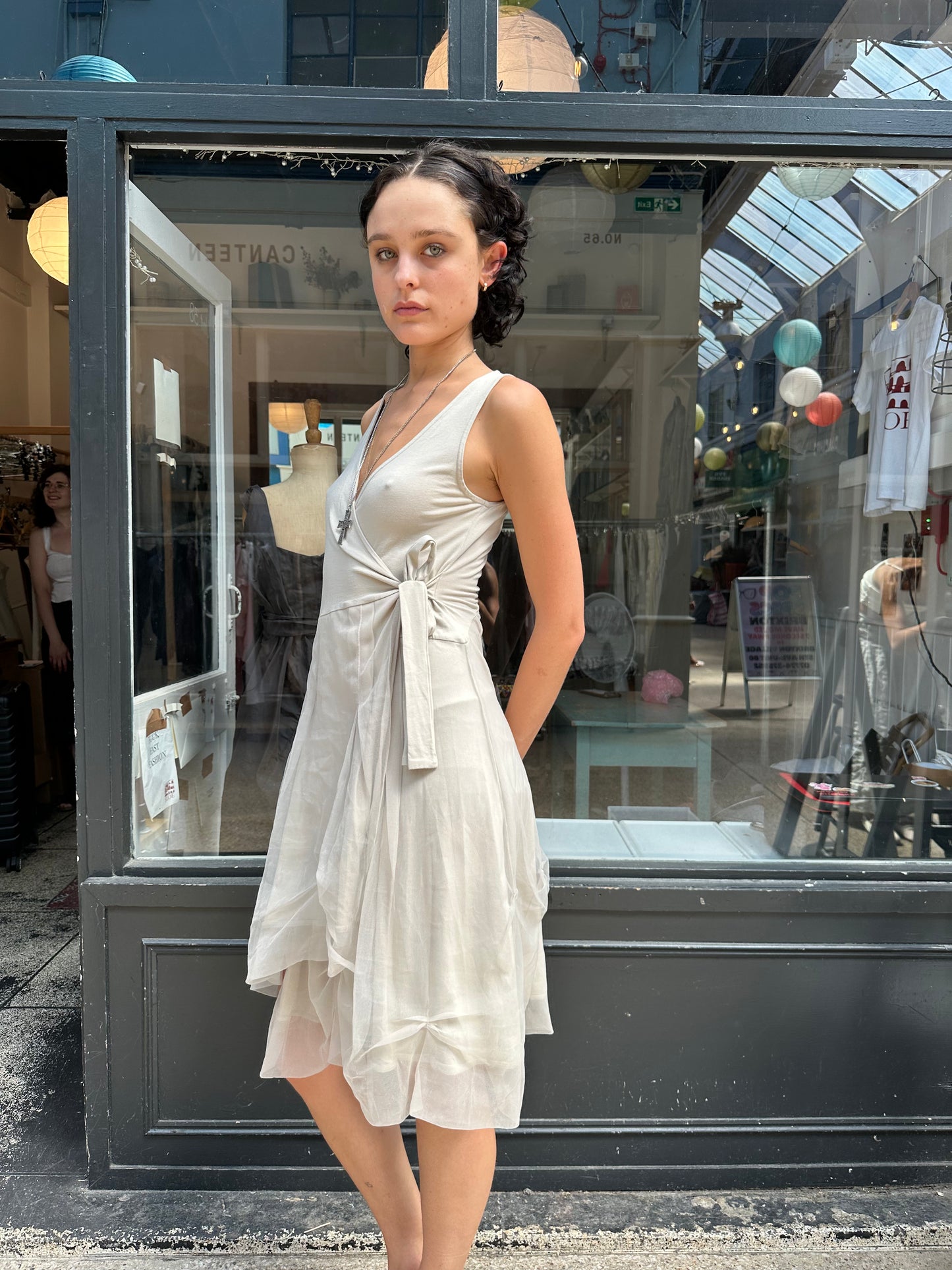 cream wrap dress