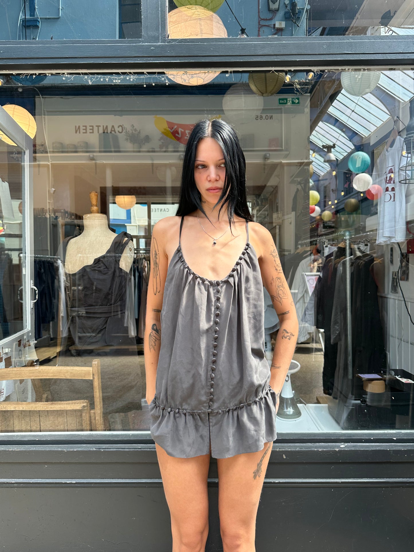 Silk camisole with tiny buttons