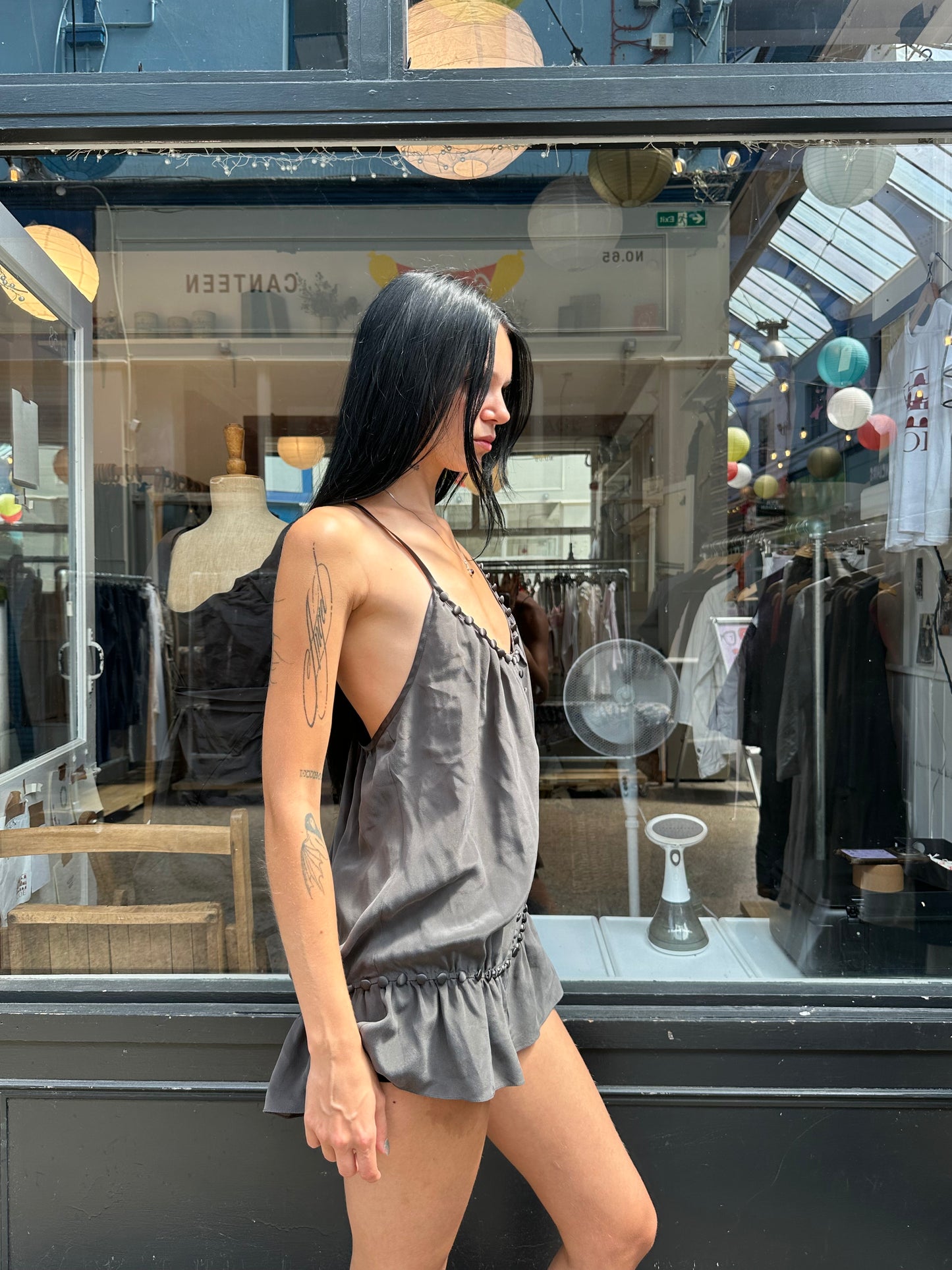 Silk camisole with tiny buttons