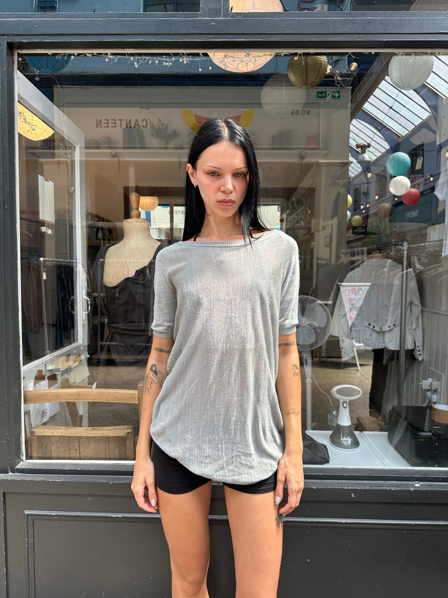 Sage green open back top