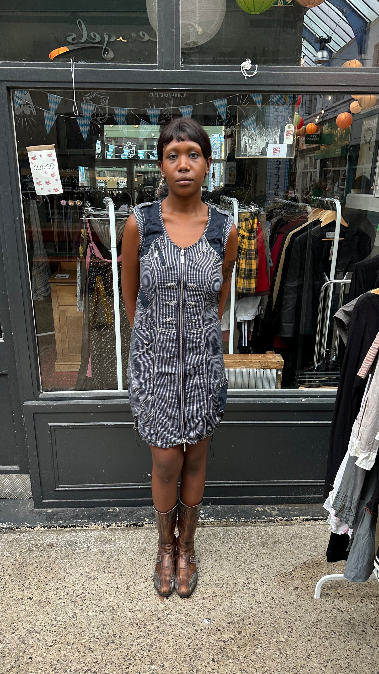 Blue Striped Sleeveless Dress