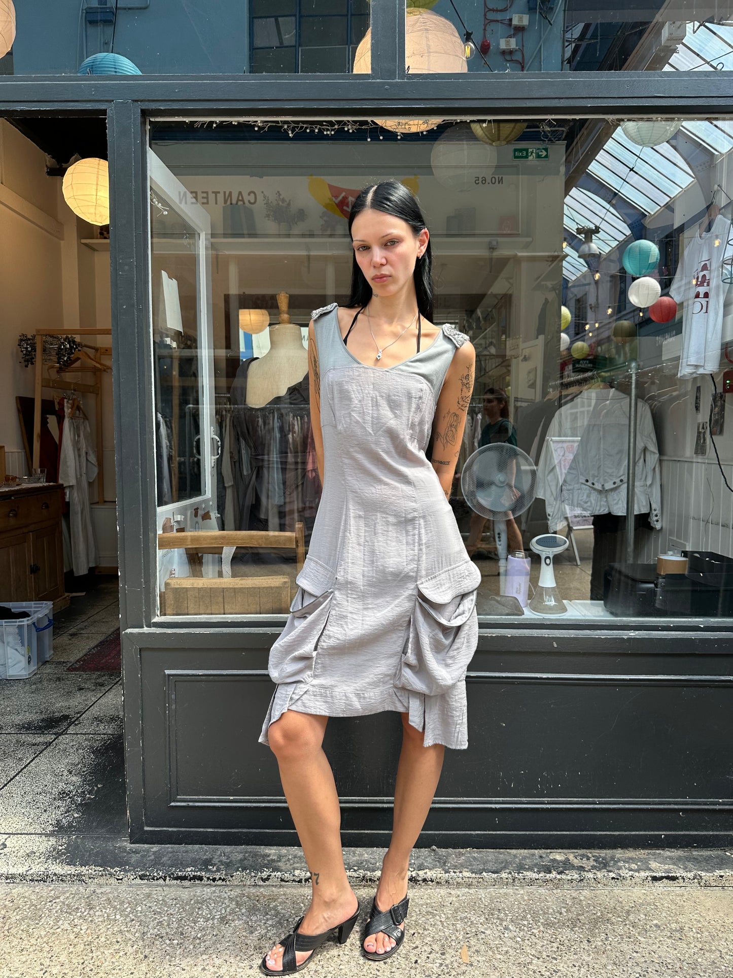 Shift dress with oversized pockets