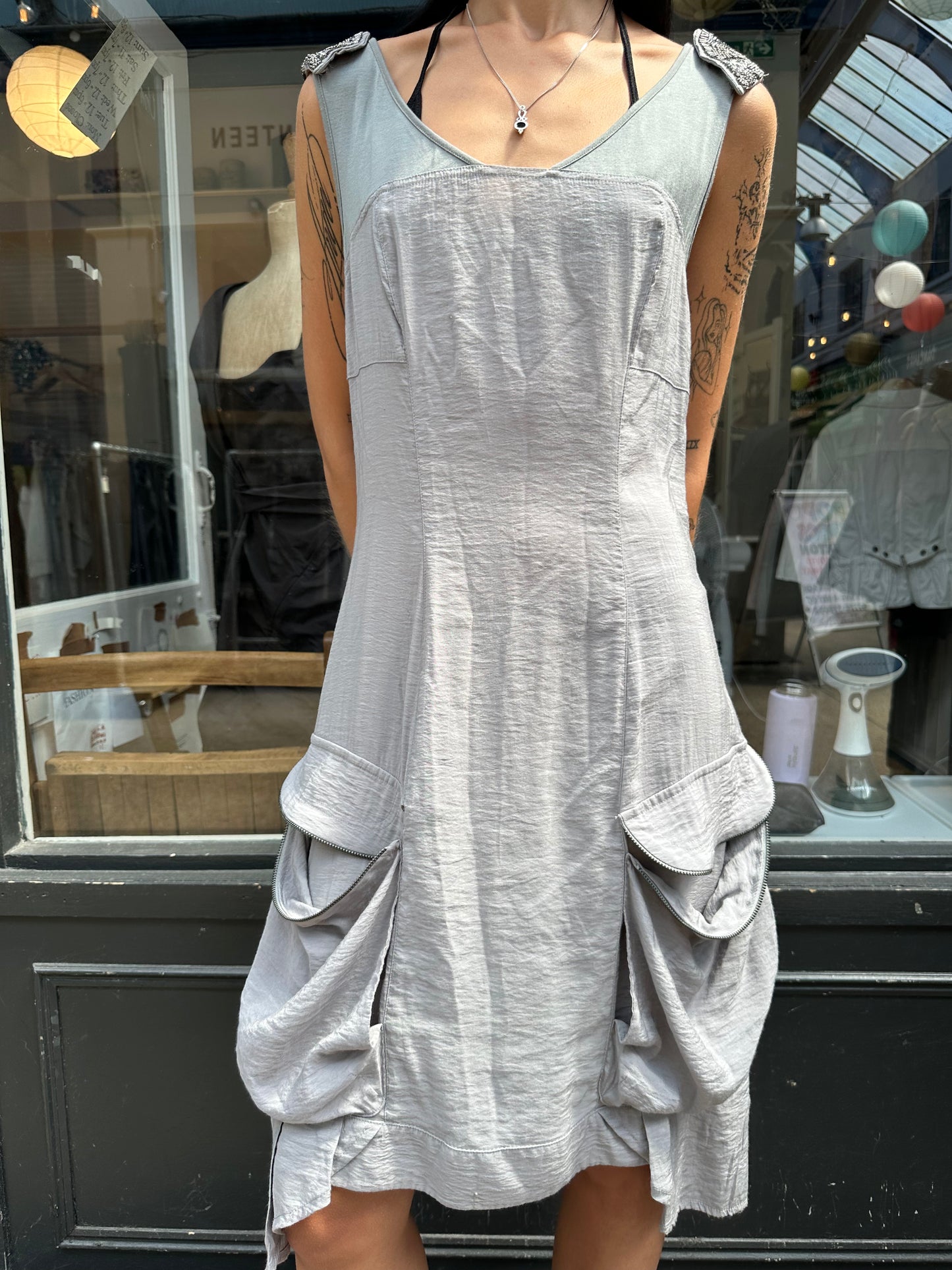 Shift dress with oversized pockets
