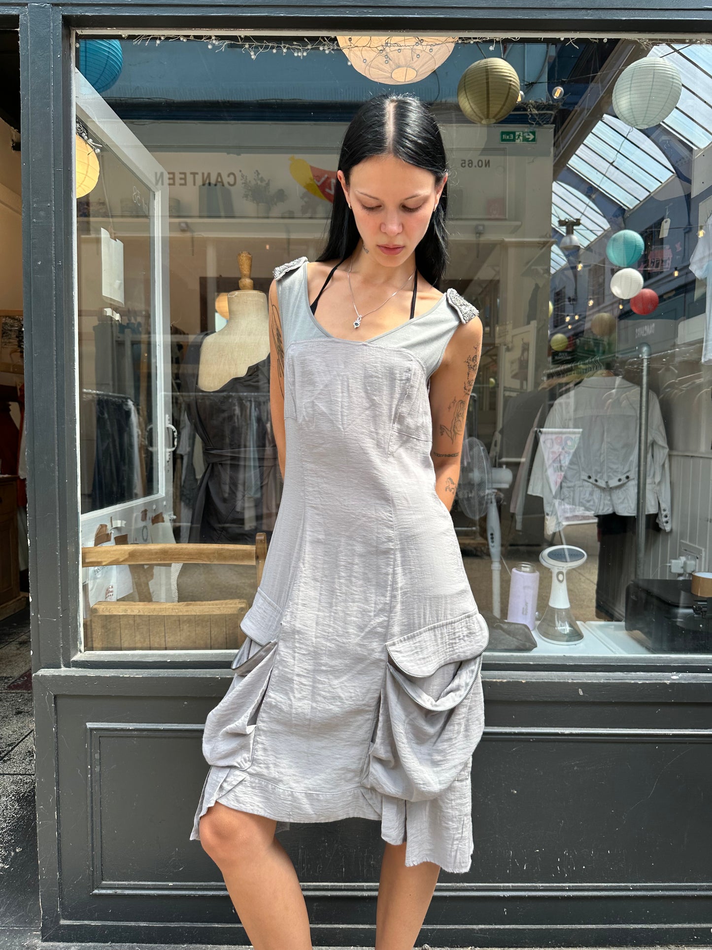 Shift dress with oversized pockets
