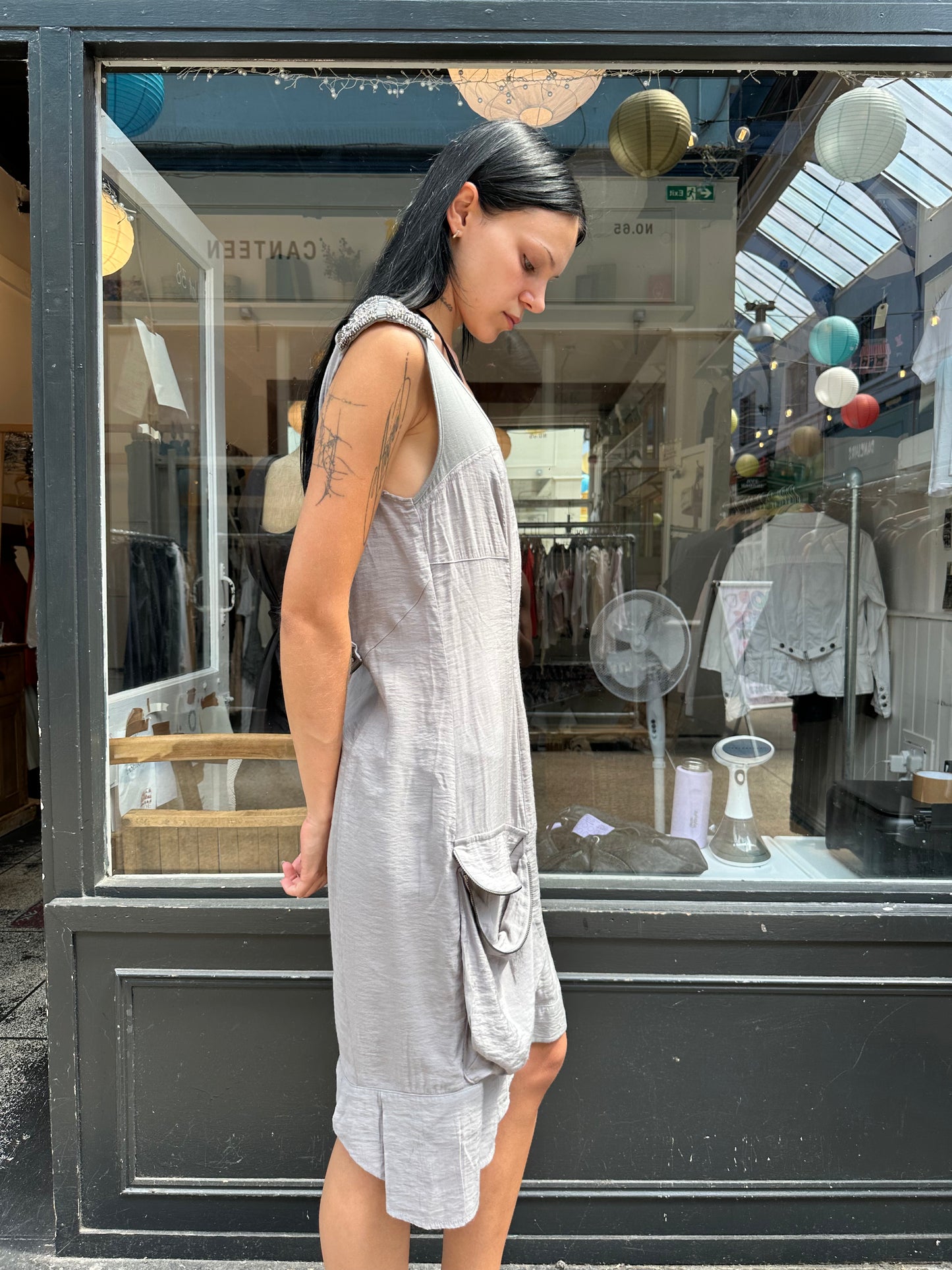 Shift dress with oversized pockets