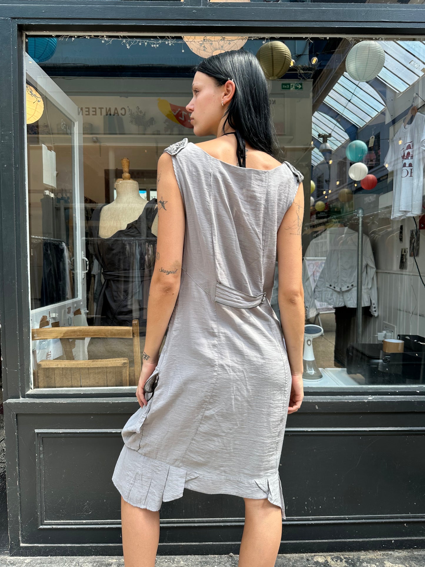 Shift dress with oversized pockets
