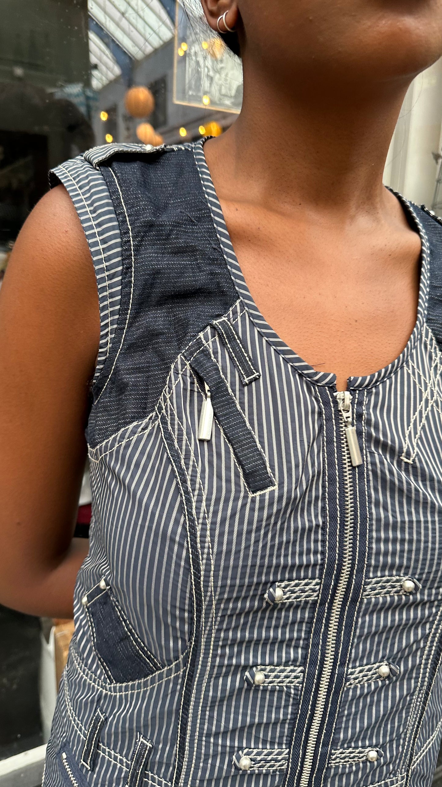 Blue Striped Sleeveless Dress