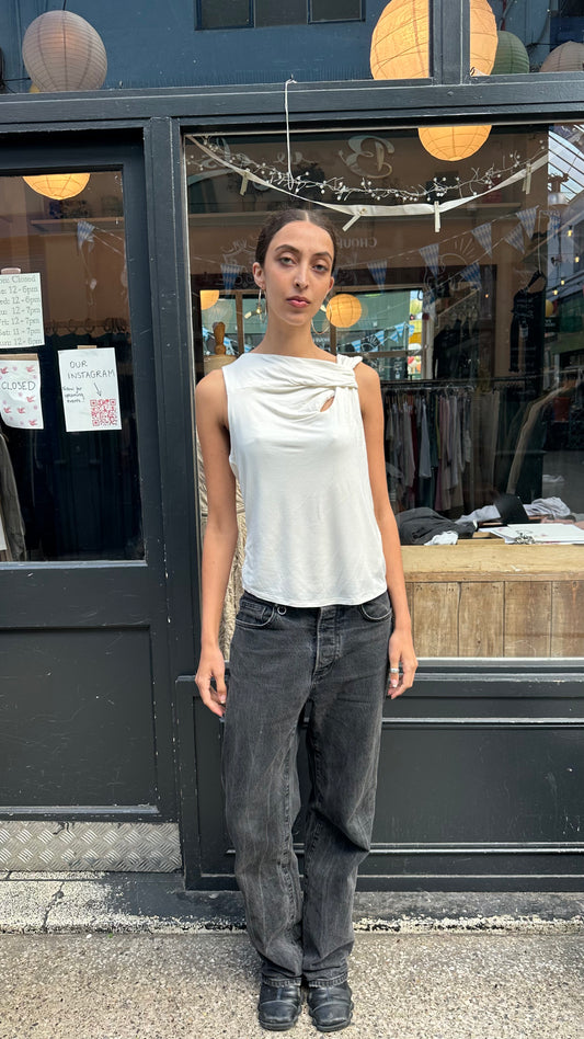 DKNY cream knotted top