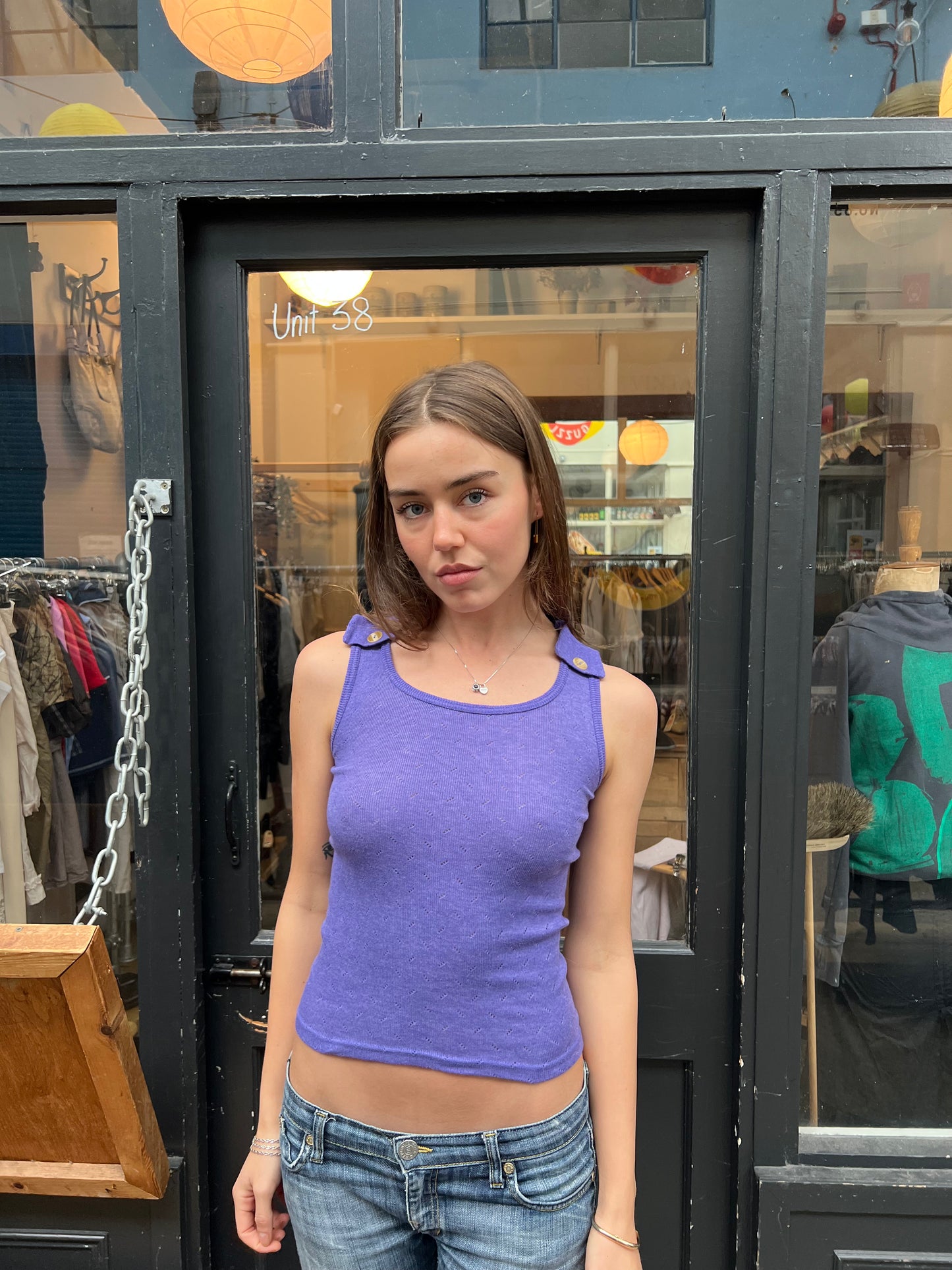 Purple pointelle vest top